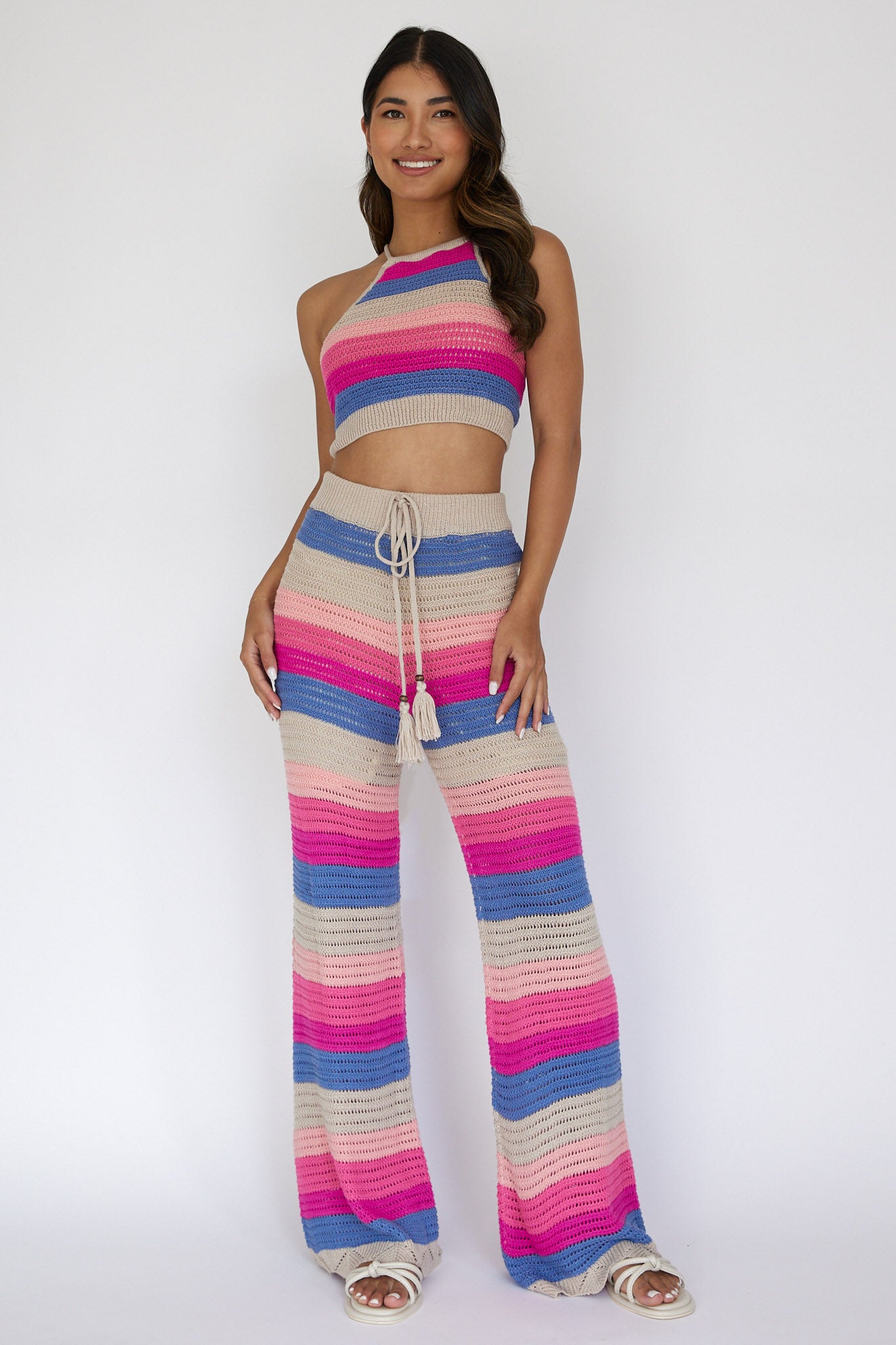 Dream Believer Crochet Tied Top Stripe Pink Multi by Selfie Leslie