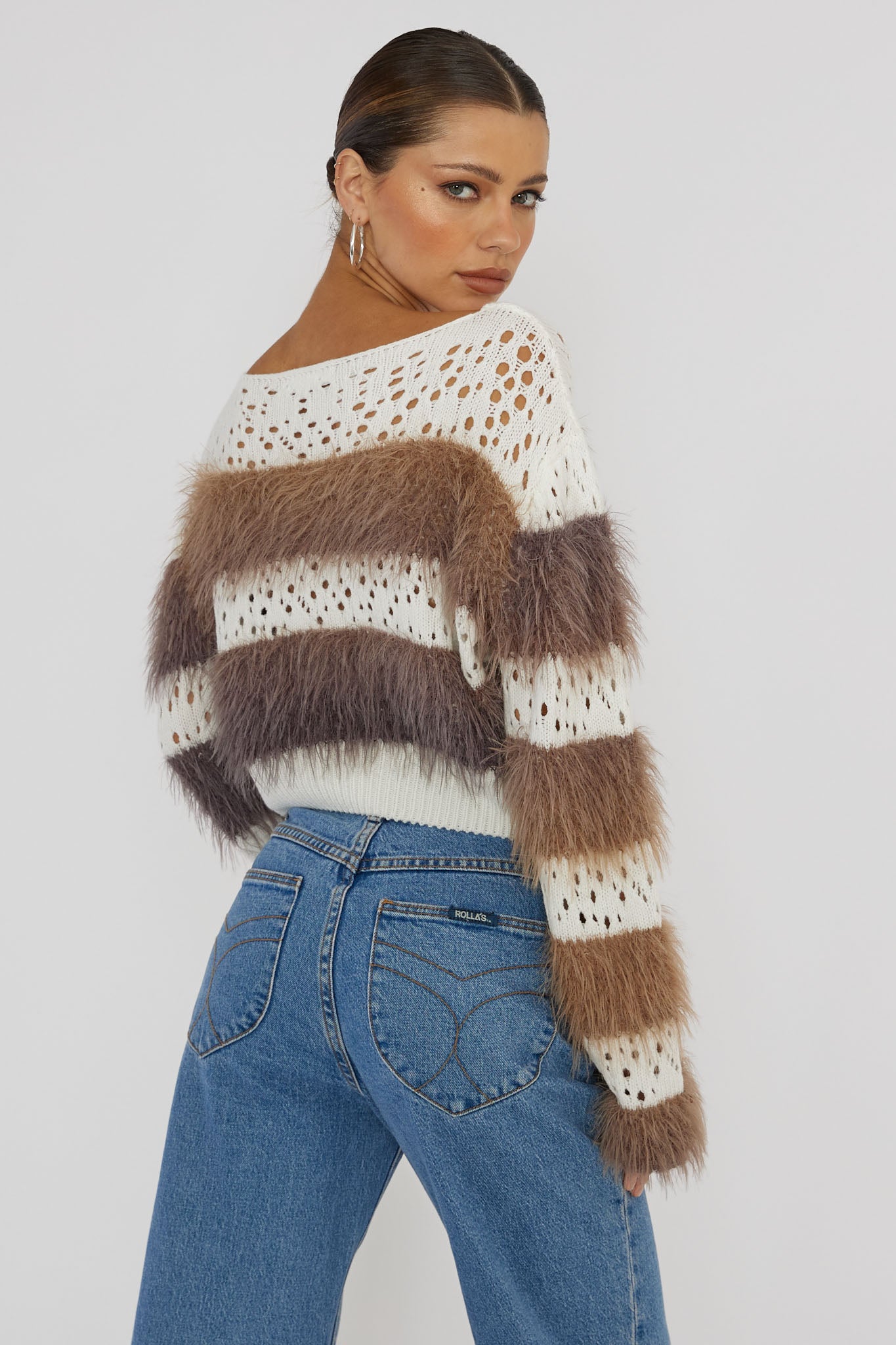 Borealis Fur Trim Knit Sweater Brown by Selfie Leslie