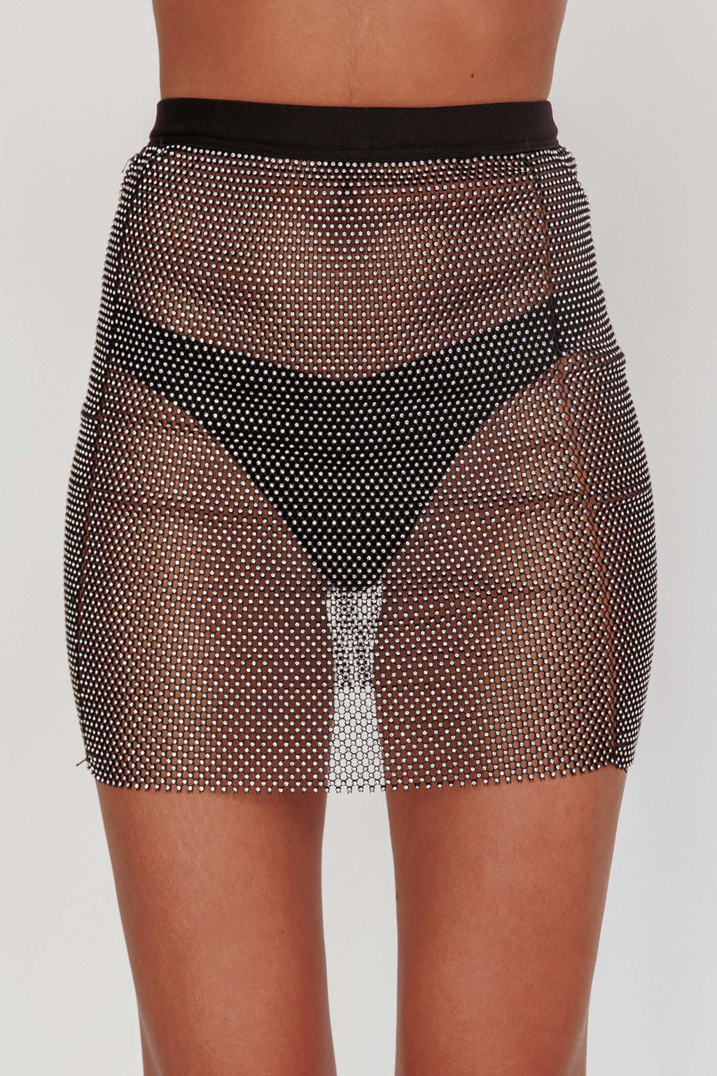 Glamazon Rhinestone Mesh Mini Skirt Black by Selfie Leslie