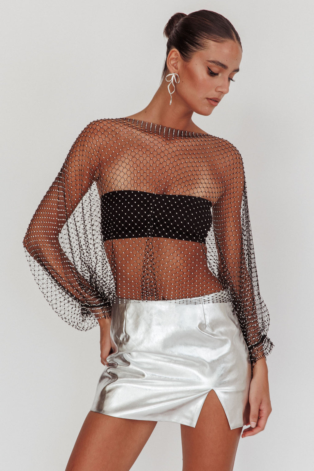 Drama, Drama Long Sleeve Fishnet Top Black by Selfie Leslie