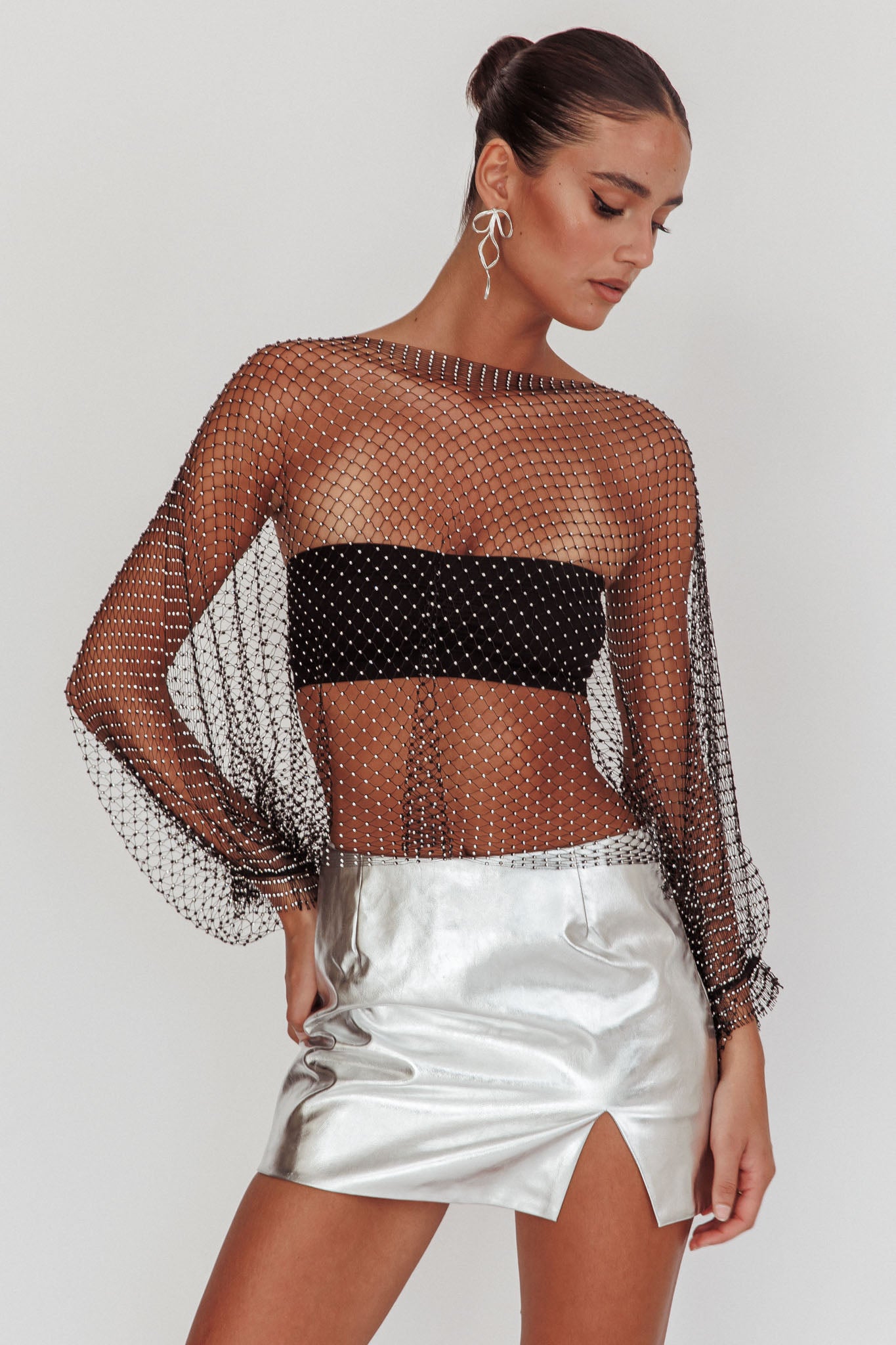 Drama, Drama Long Sleeve Fishnet Top Black by Selfie Leslie
