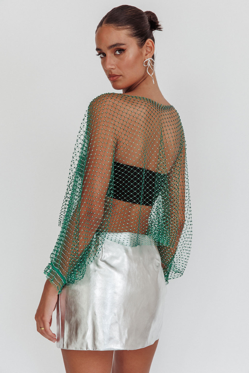 Drama, Drama Long Sleeve Fishnet Top Green by Selfie Leslie