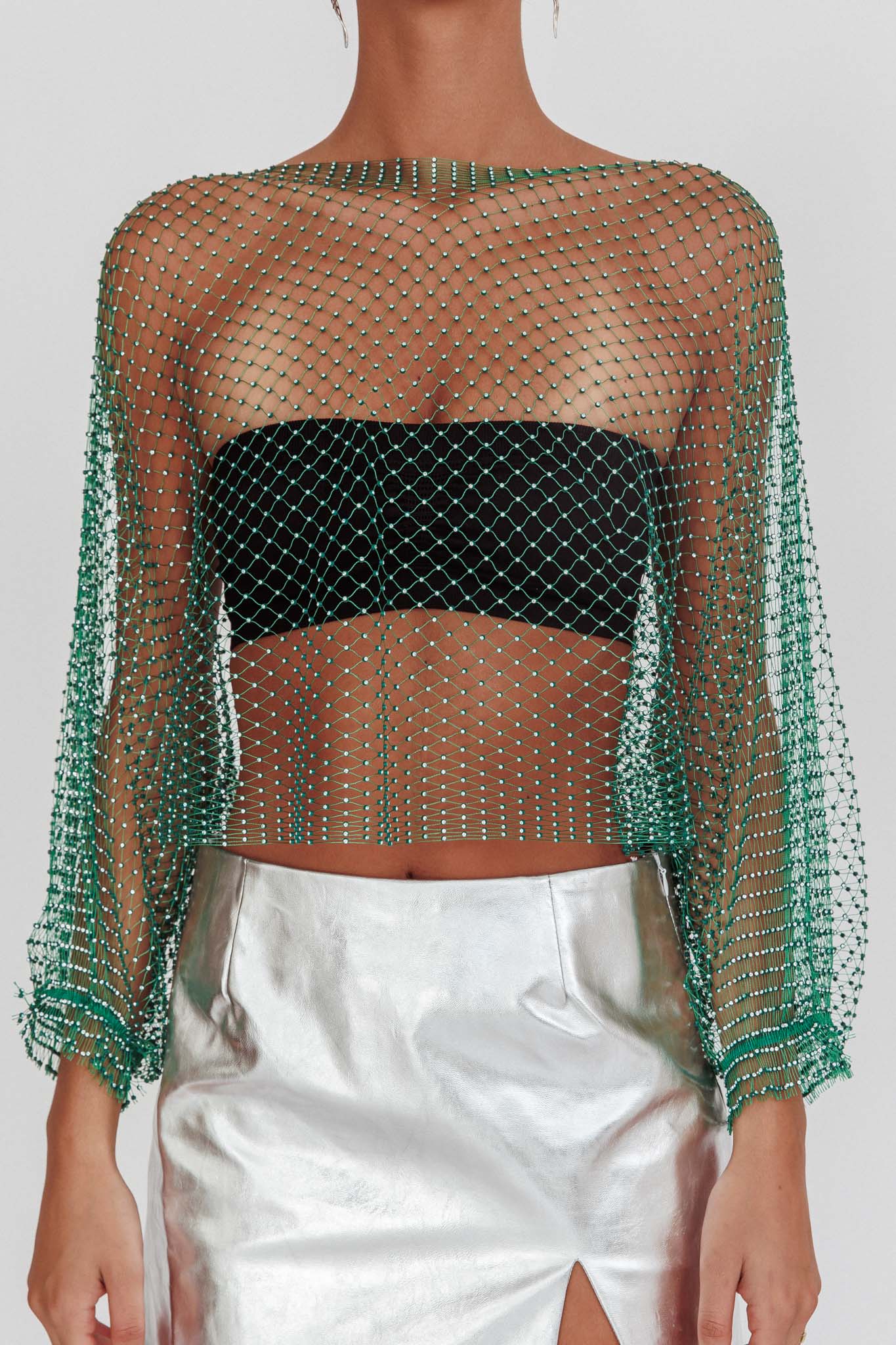 Drama, Drama Long Sleeve Fishnet Top Green by Selfie Leslie