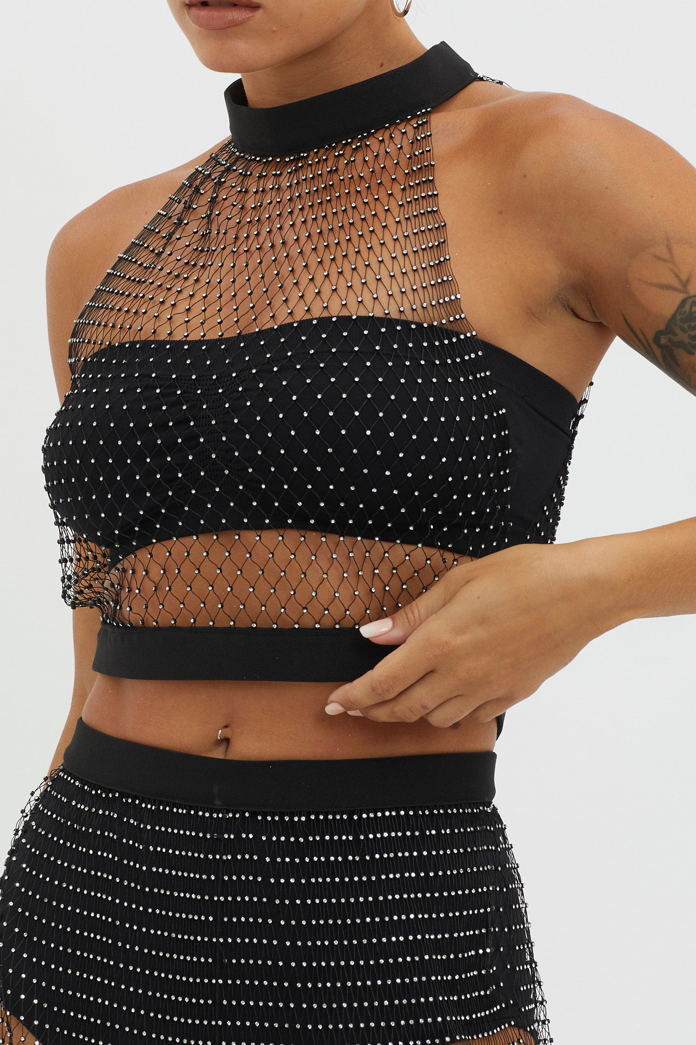 Moon Rock Diamante Mesh Top Black by Selfie Leslie
