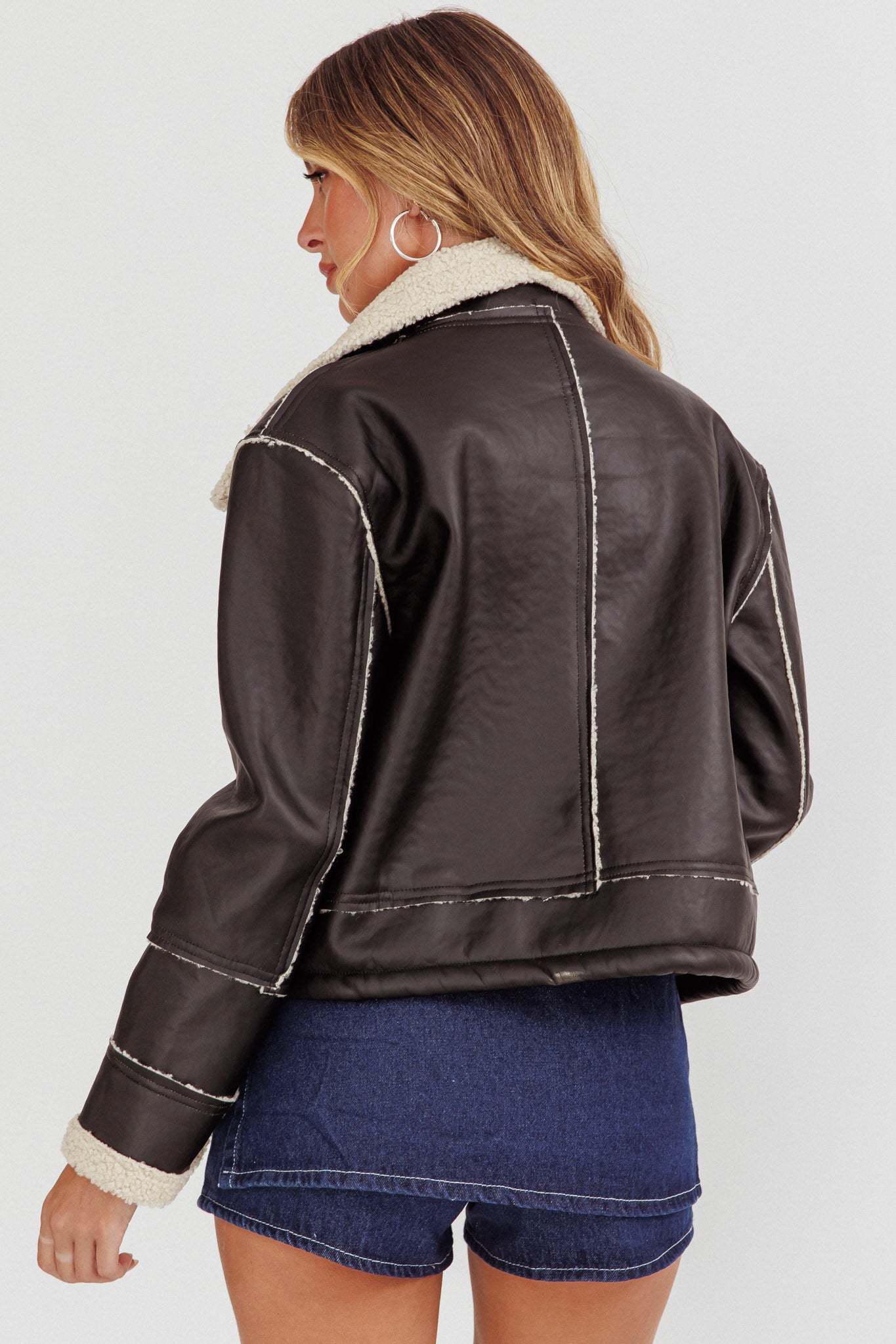 Davis Drawstring Hem Sherpa Jacket Black by Selfie Leslie