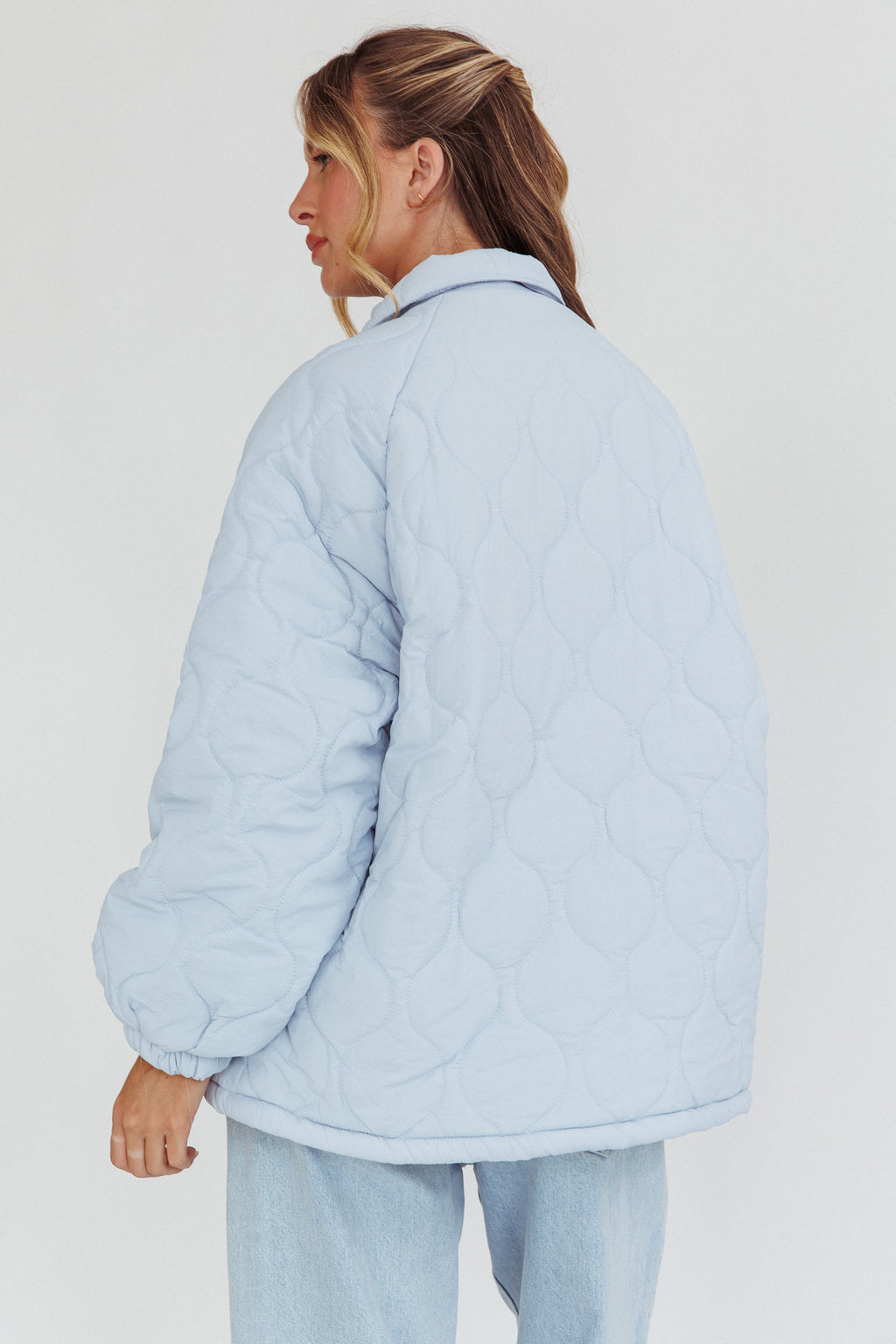 By The Fireplace Quilted Puffer Jacket Baby Blue by Selfie Leslie
