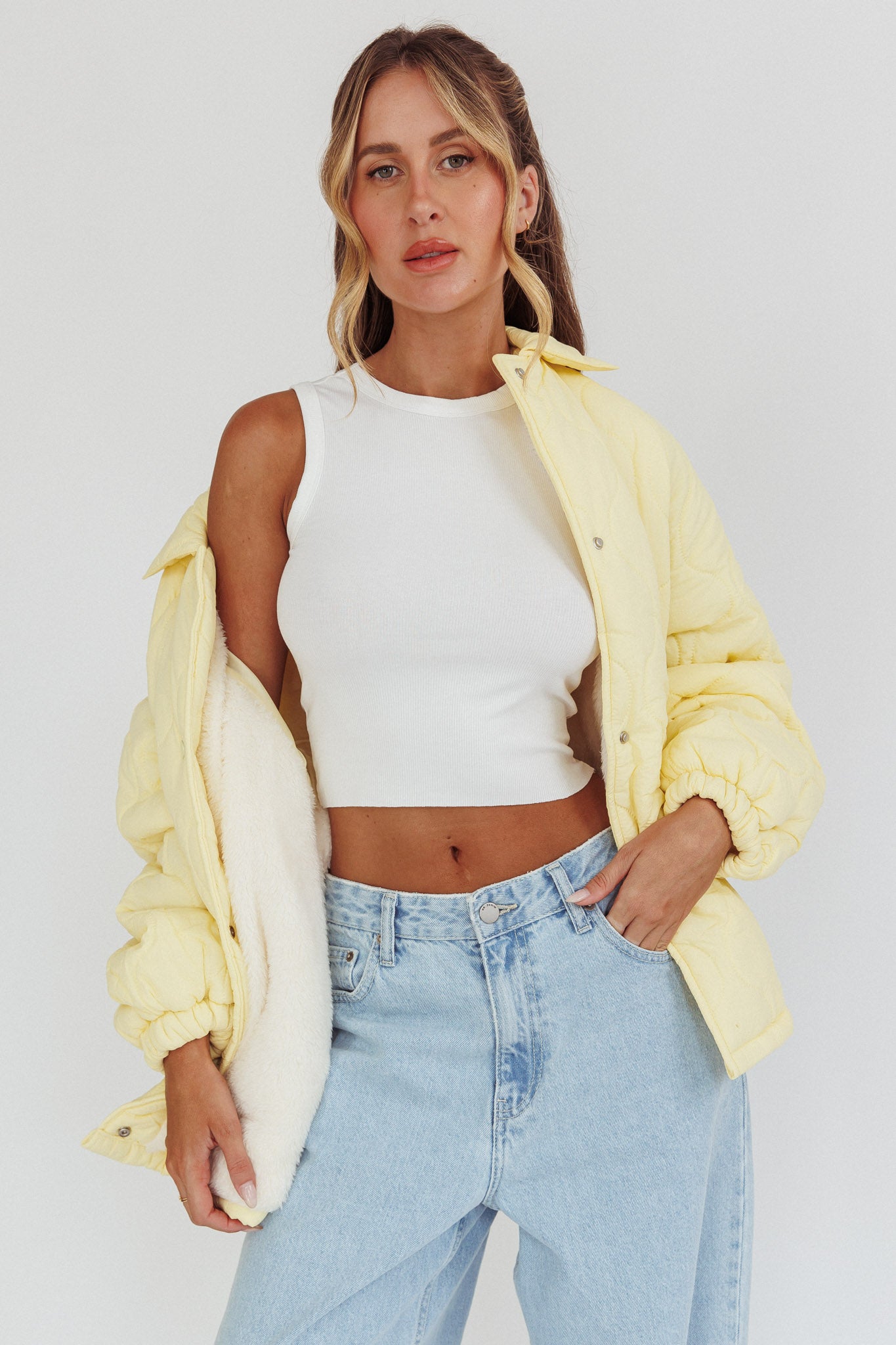 By The Fireplace Quilted Puffer Jacket Butter by Selfie Leslie