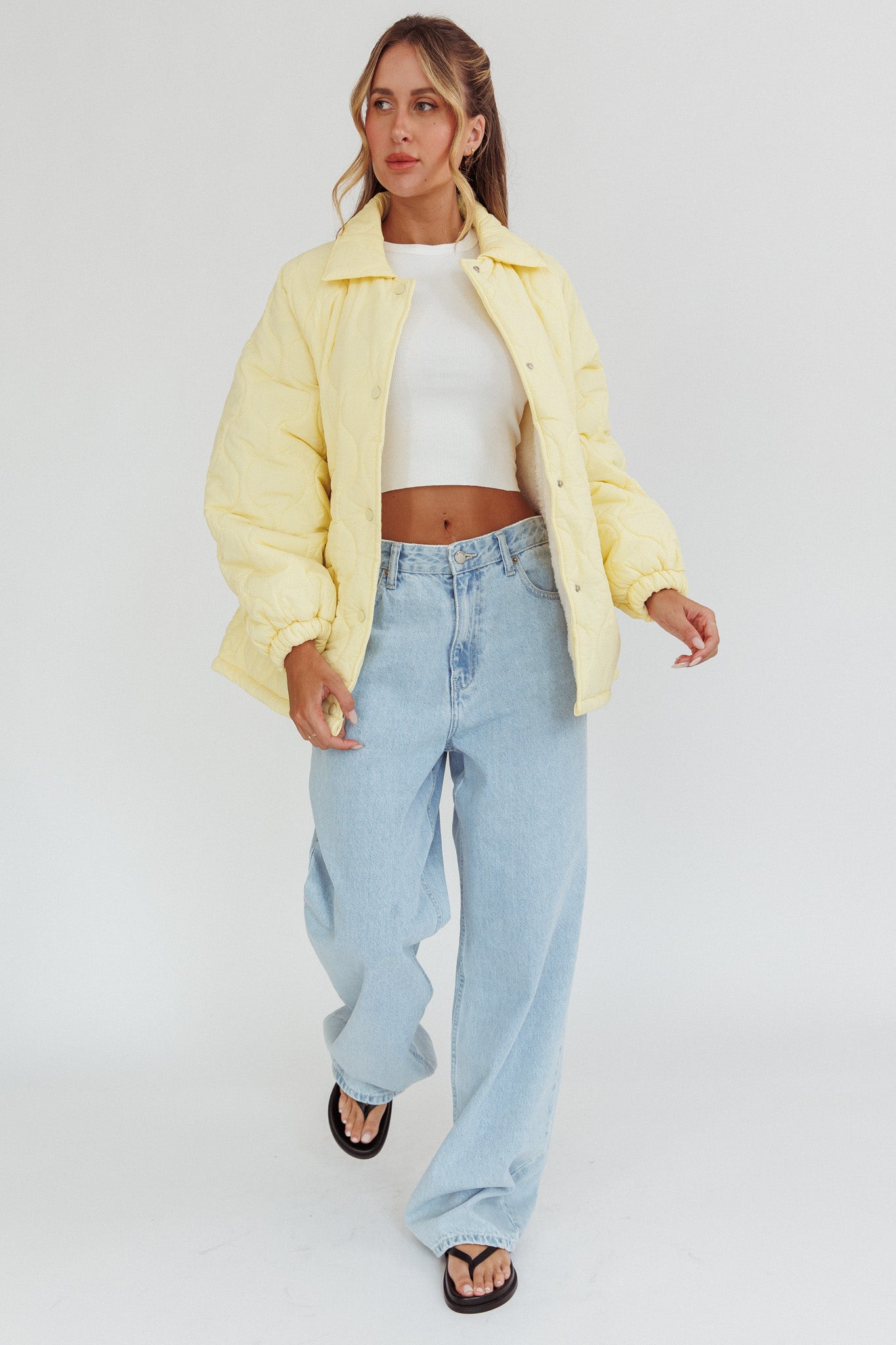 By The Fireplace Quilted Puffer Jacket Butter by Selfie Leslie
