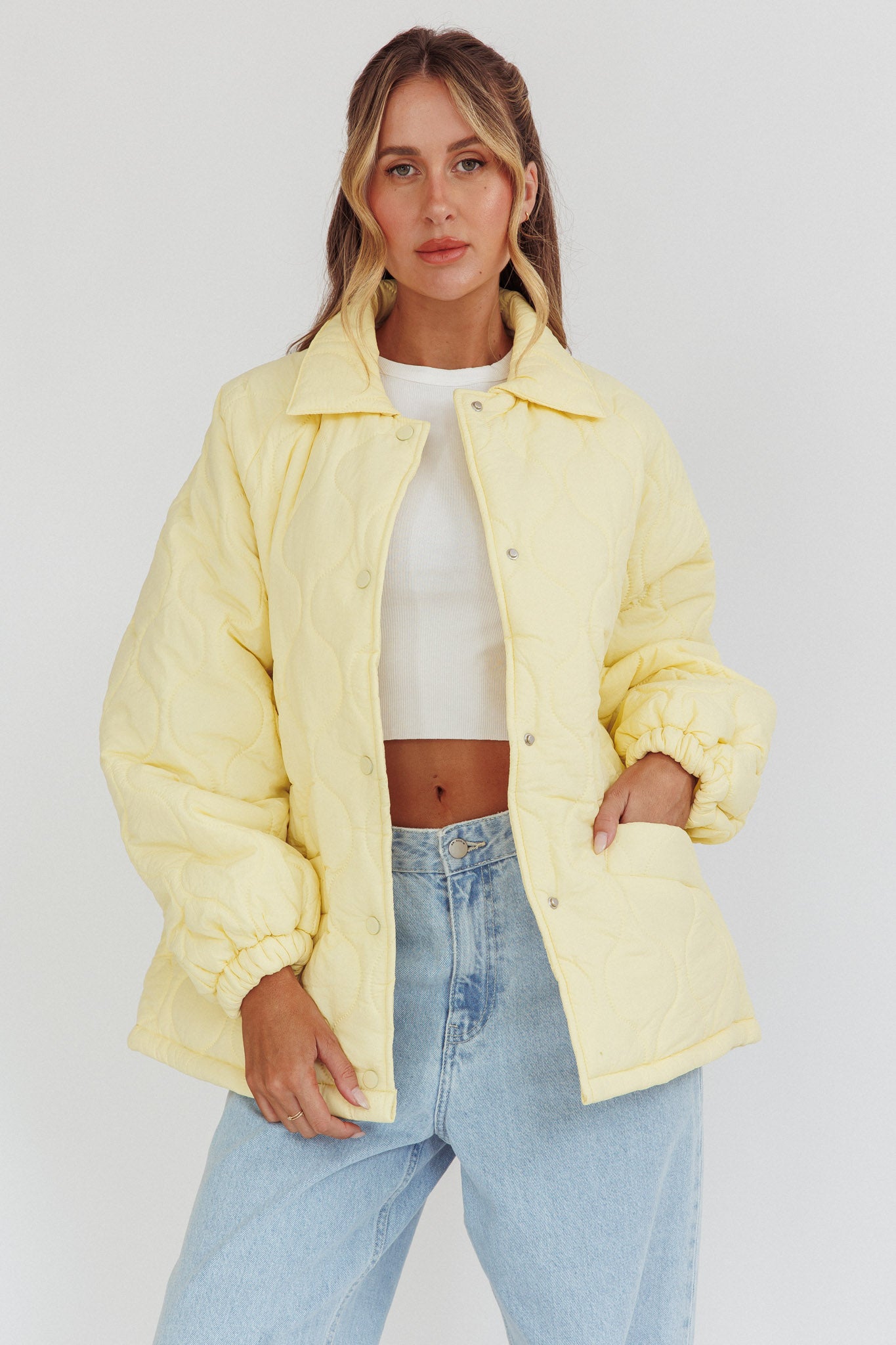 By The Fireplace Quilted Puffer Jacket Butter by Selfie Leslie