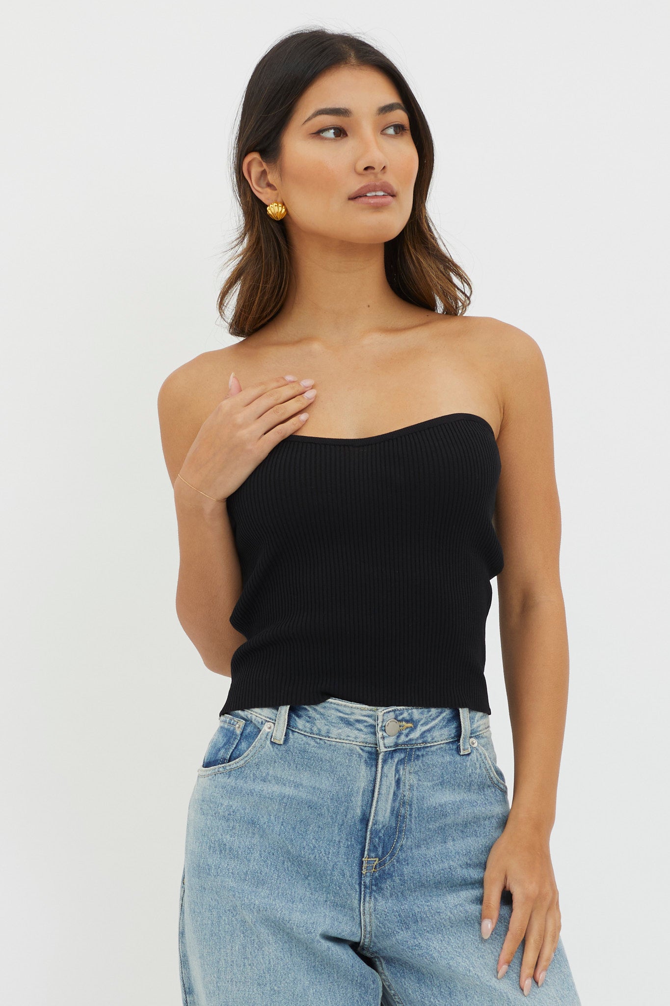 Flora Strapless Knit Top Black by Selfie Leslie
