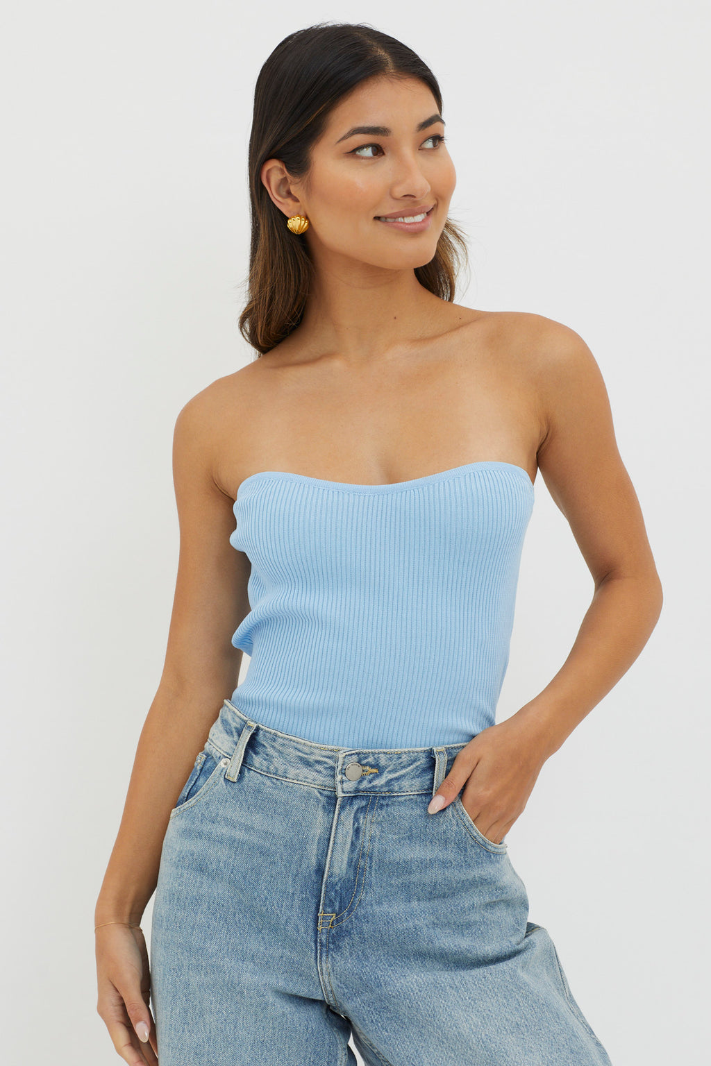 Flora Strapless Knit Top Blue by Selfie Leslie