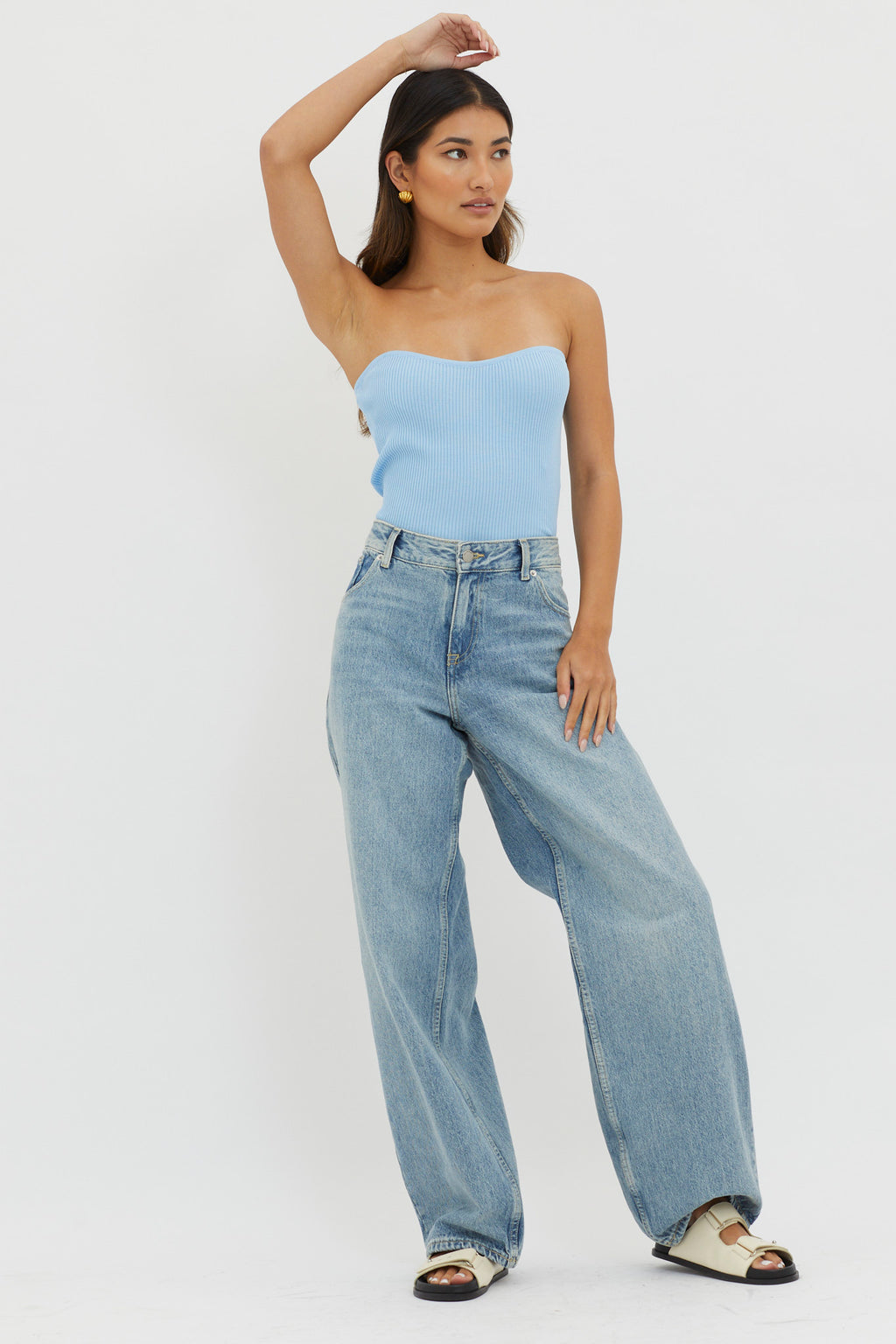 Flora Strapless Knit Top Blue by Selfie Leslie