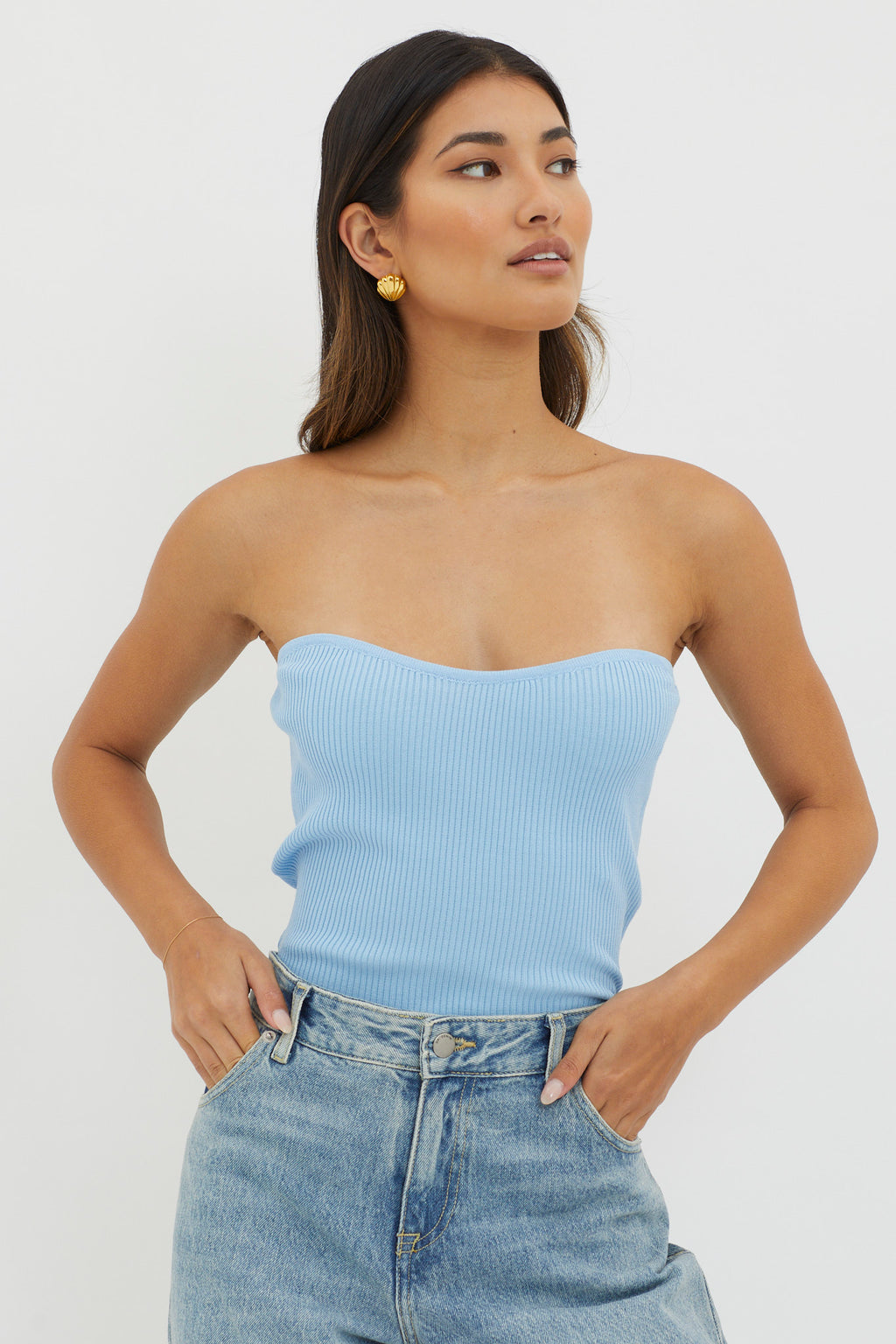 Flora Strapless Knit Top Blue by Selfie Leslie