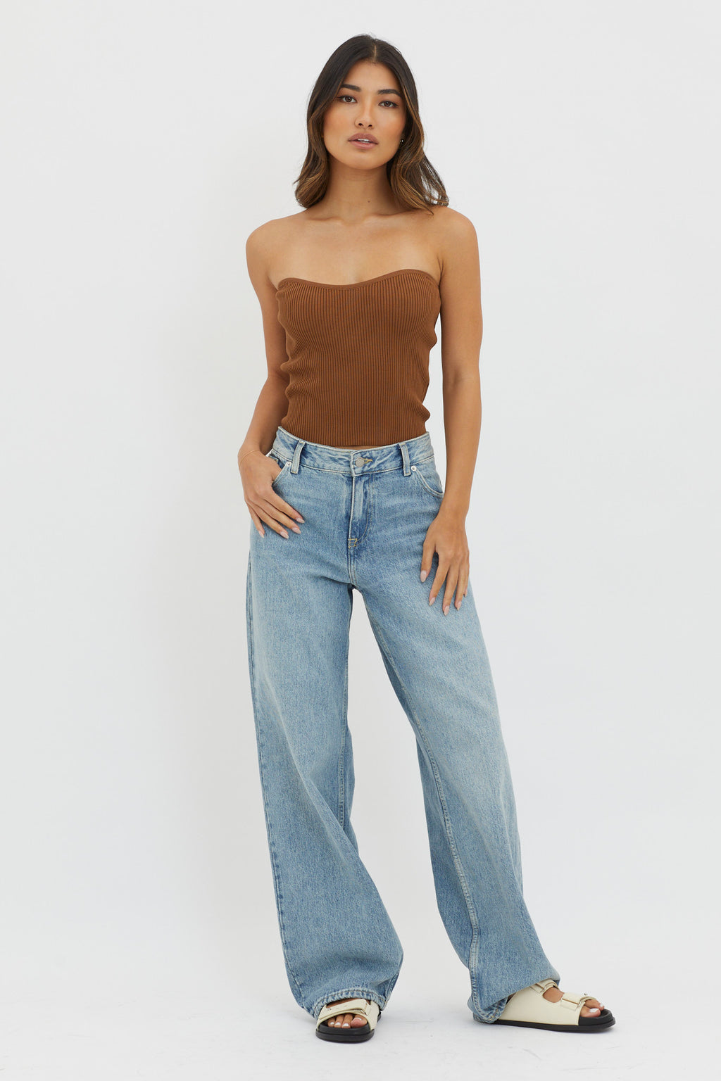 Flora Strapless Knit Top Chocolate by Selfie Leslie
