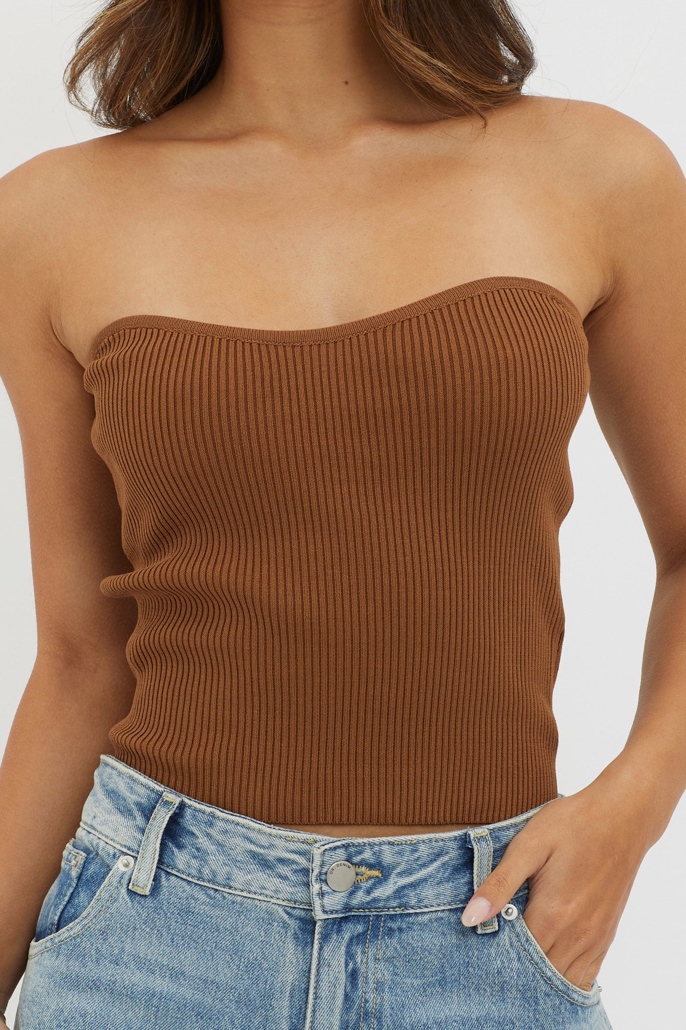 Flora Strapless Knit Top Chocolate by Selfie Leslie