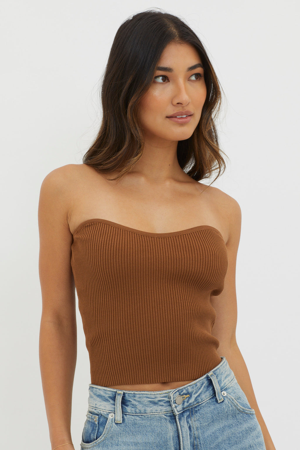 Flora Strapless Knit Top Chocolate by Selfie Leslie