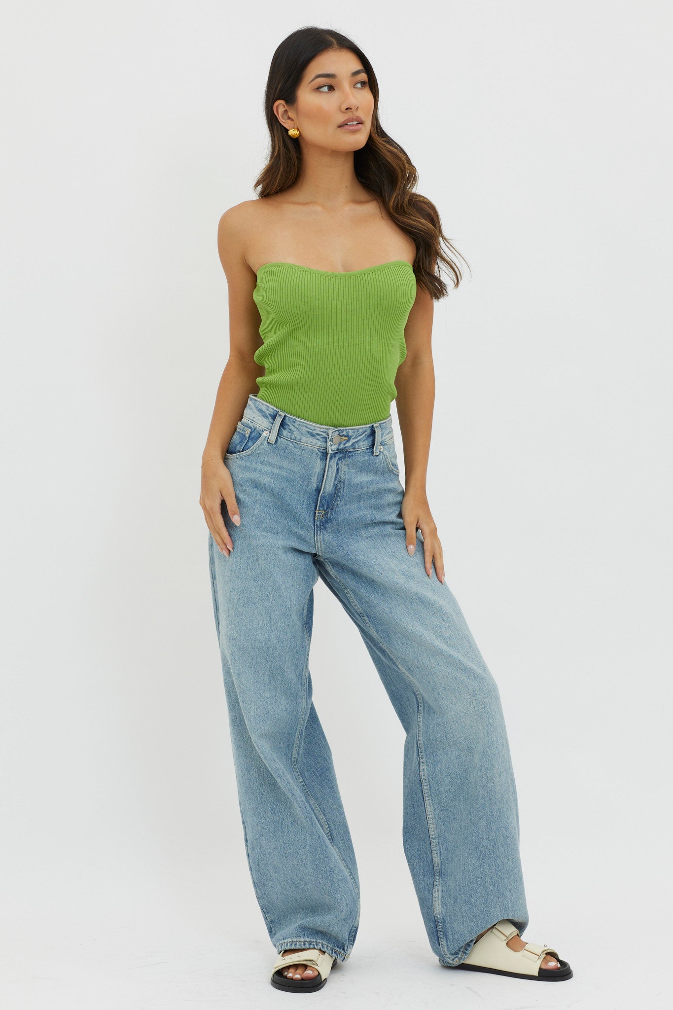 Flora Strapless Knit Top Green by Selfie Leslie