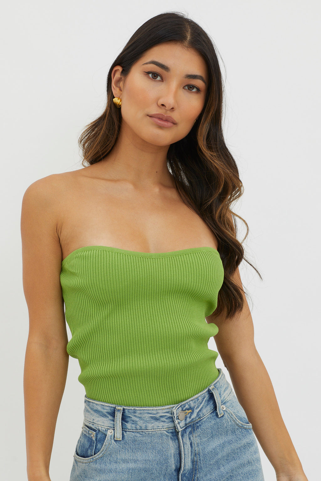 Flora Strapless Knit Top Green by Selfie Leslie