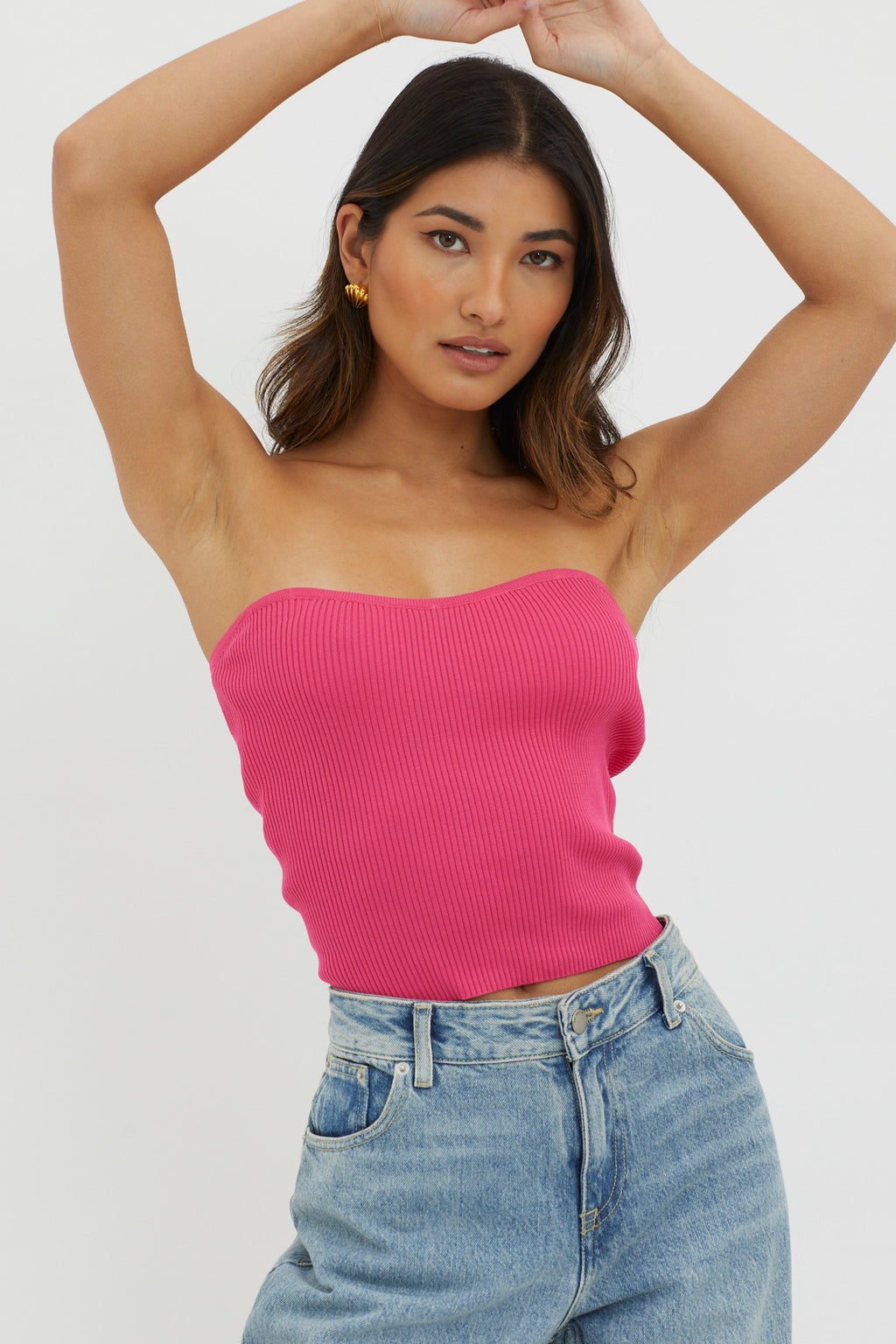 Flora Strapless Knit Top Hot Pink by Selfie Leslie