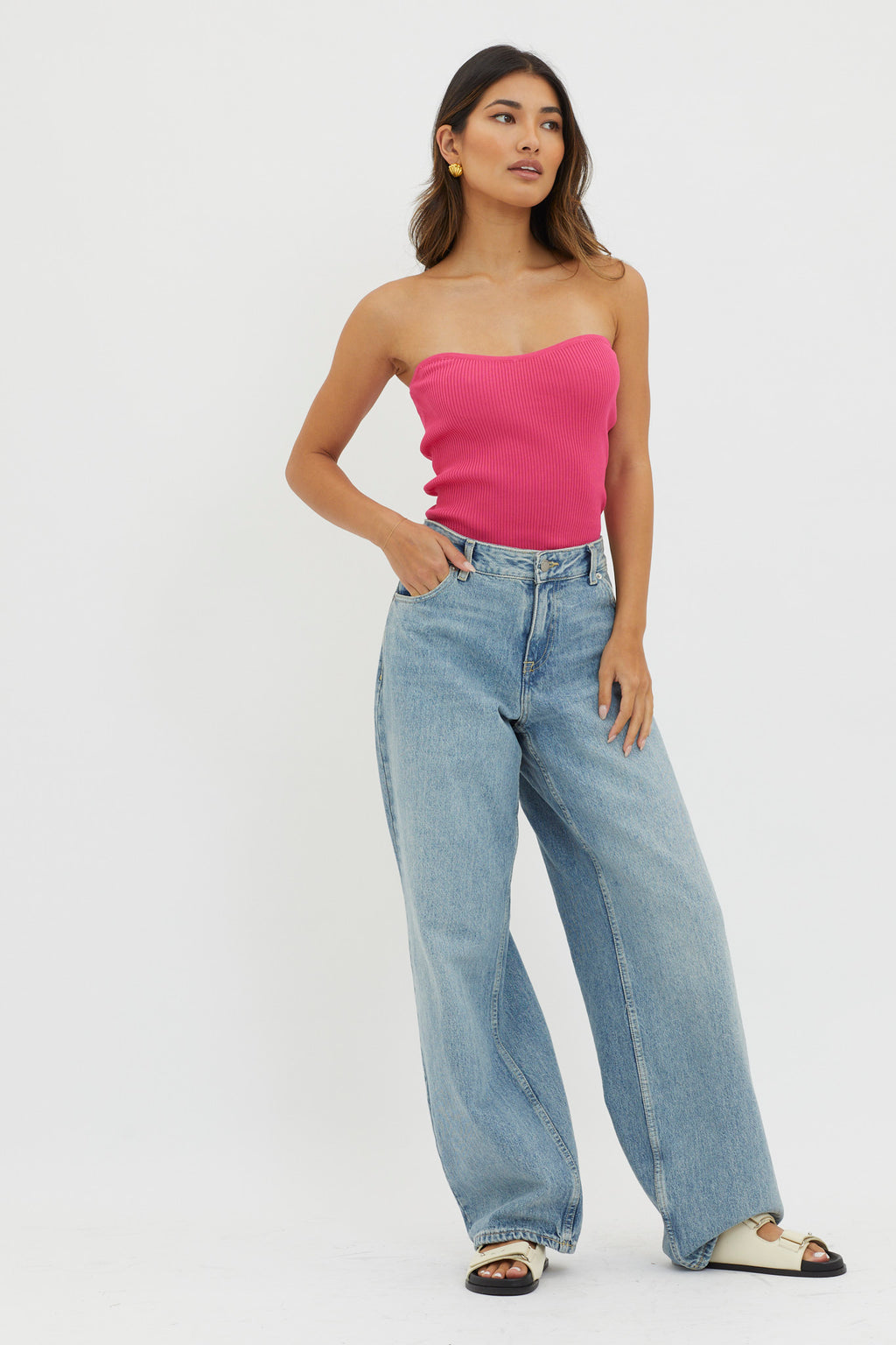 Flora Strapless Knit Top Hot Pink by Selfie Leslie