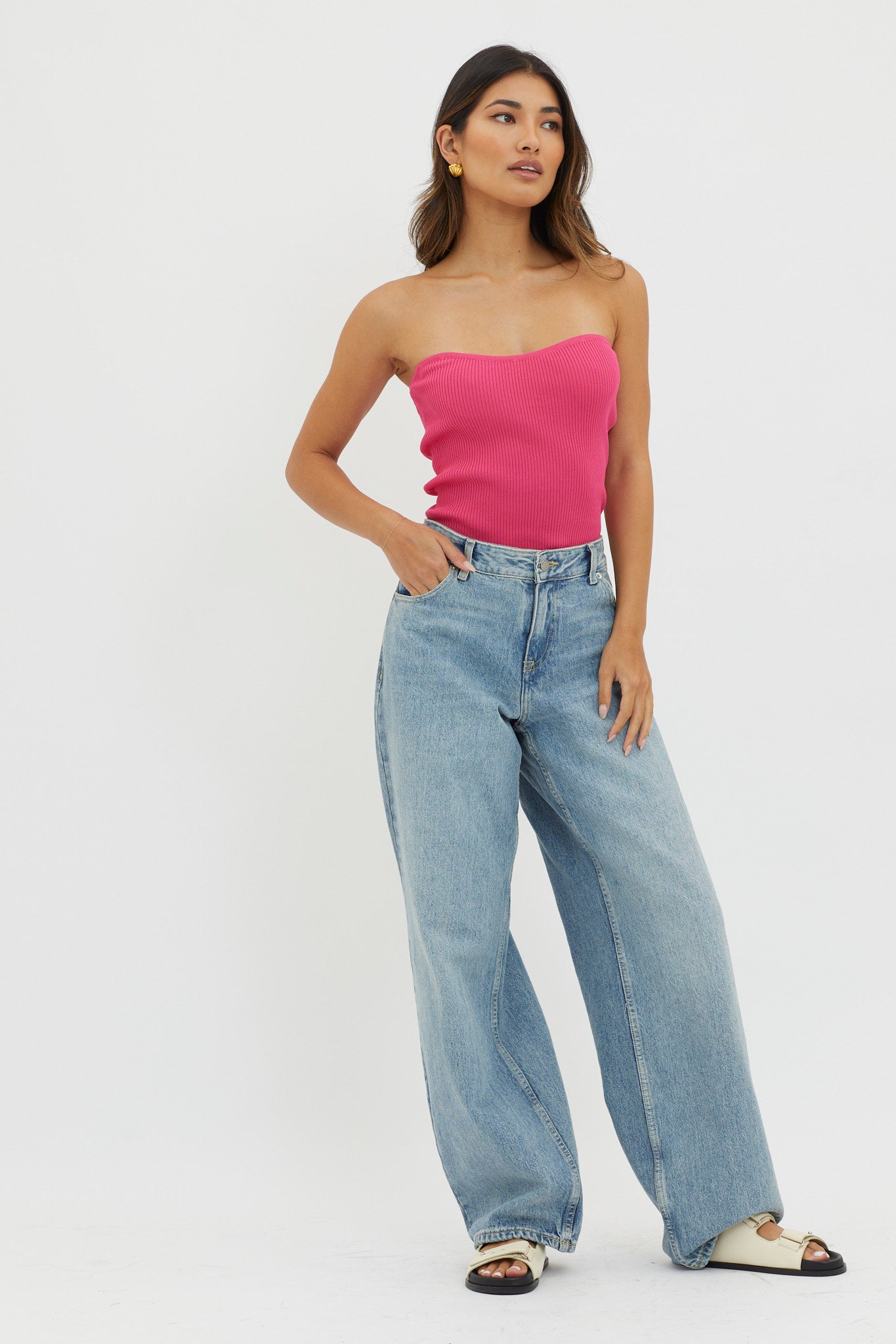 Flora Strapless Knit Top Hot Pink by Selfie Leslie