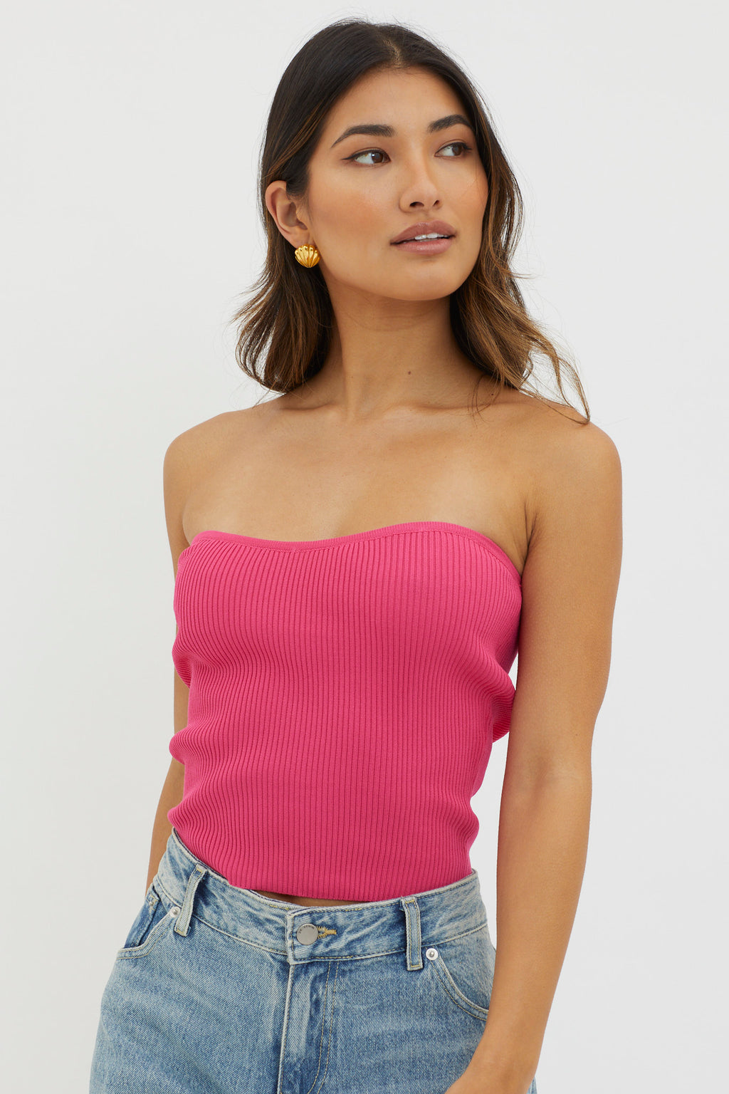 Flora Strapless Knit Top Hot Pink by Selfie Leslie