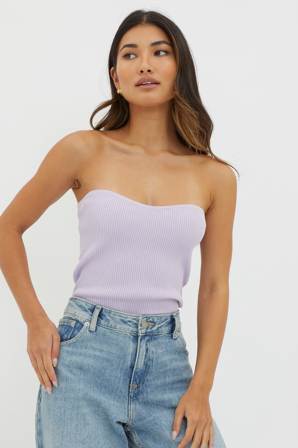 Flora Strapless Knit Top Lilac by Selfie Leslie