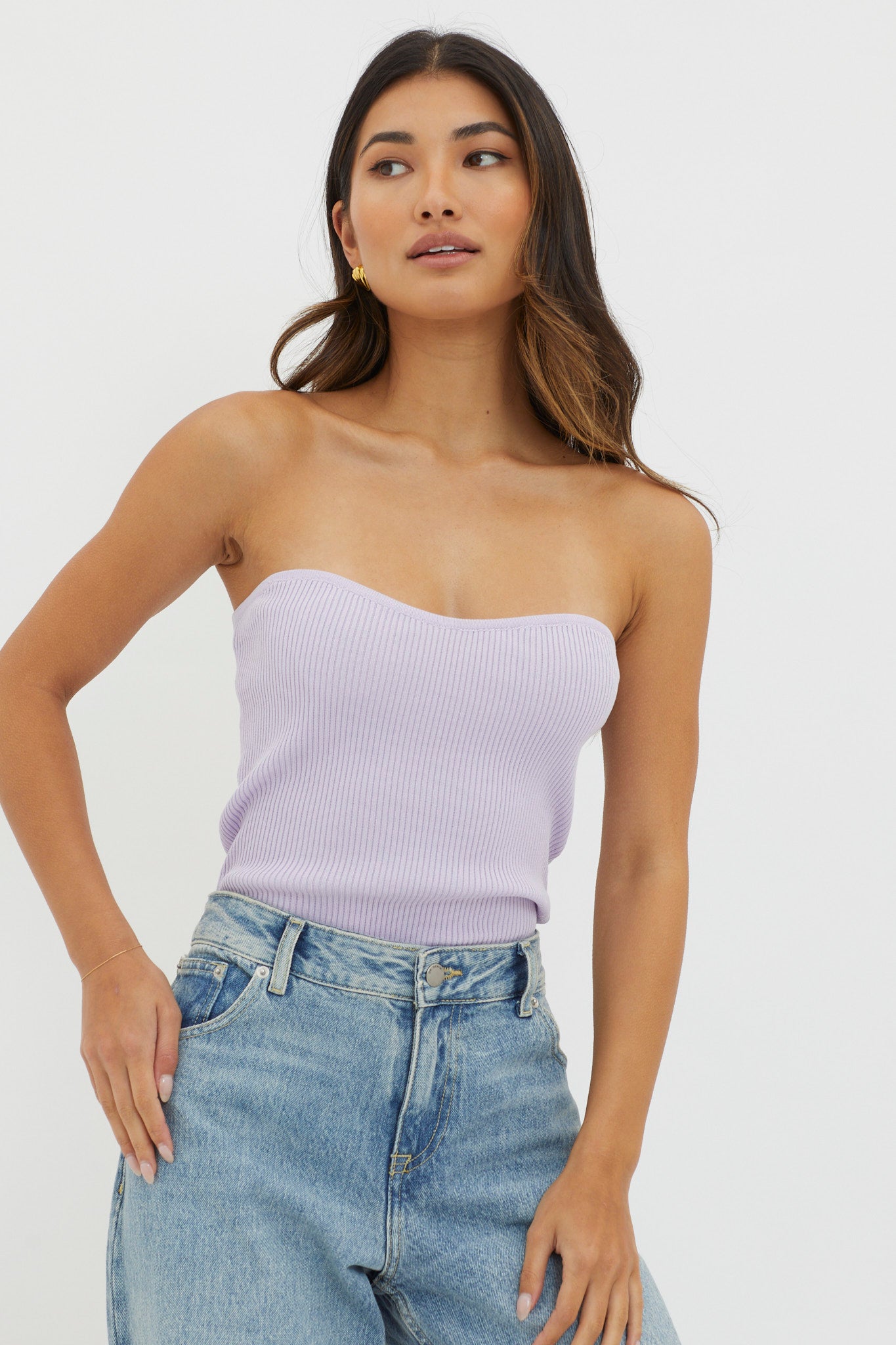 Flora Strapless Knit Top Lilac by Selfie Leslie