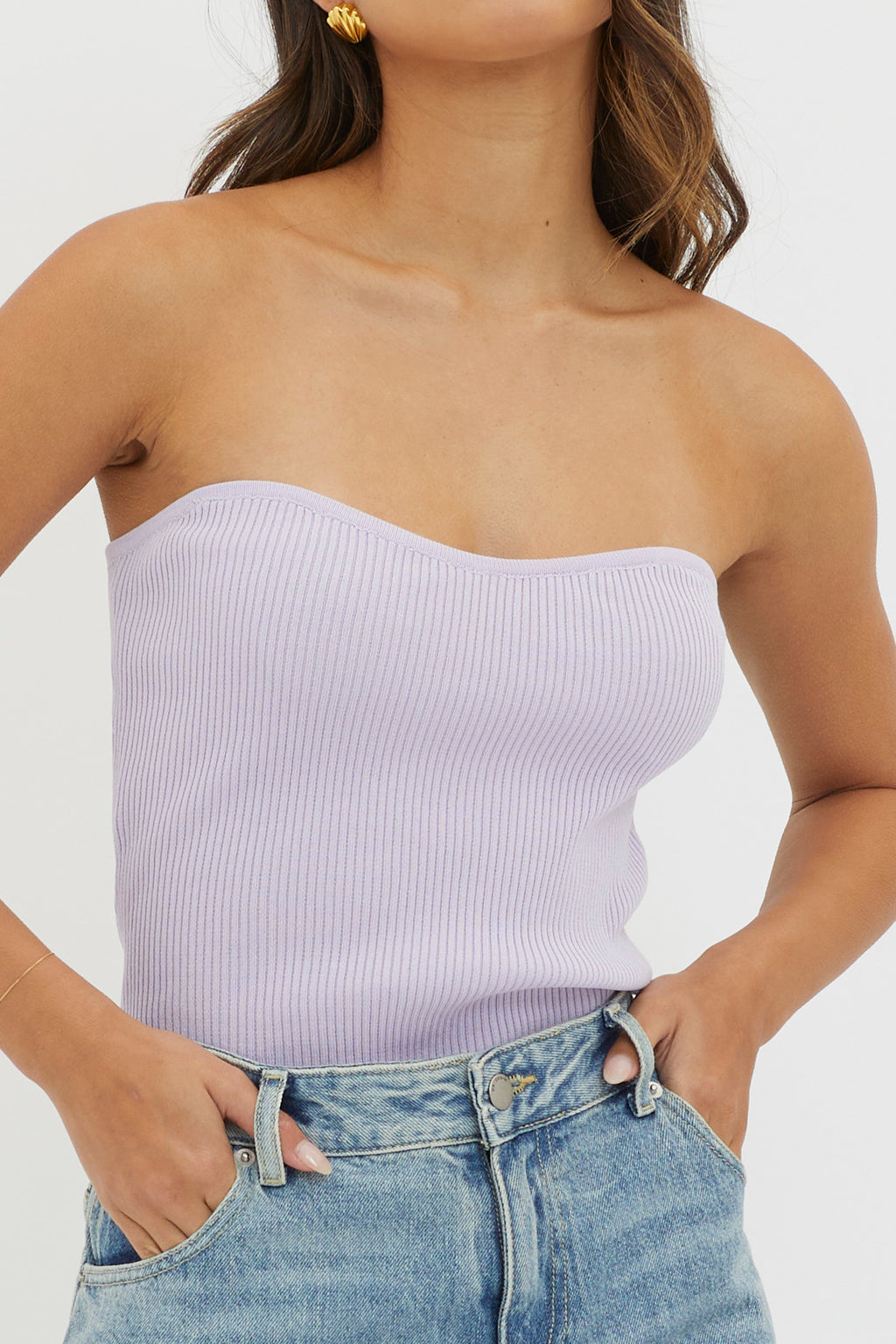 Flora Strapless Knit Top Lilac by Selfie Leslie
