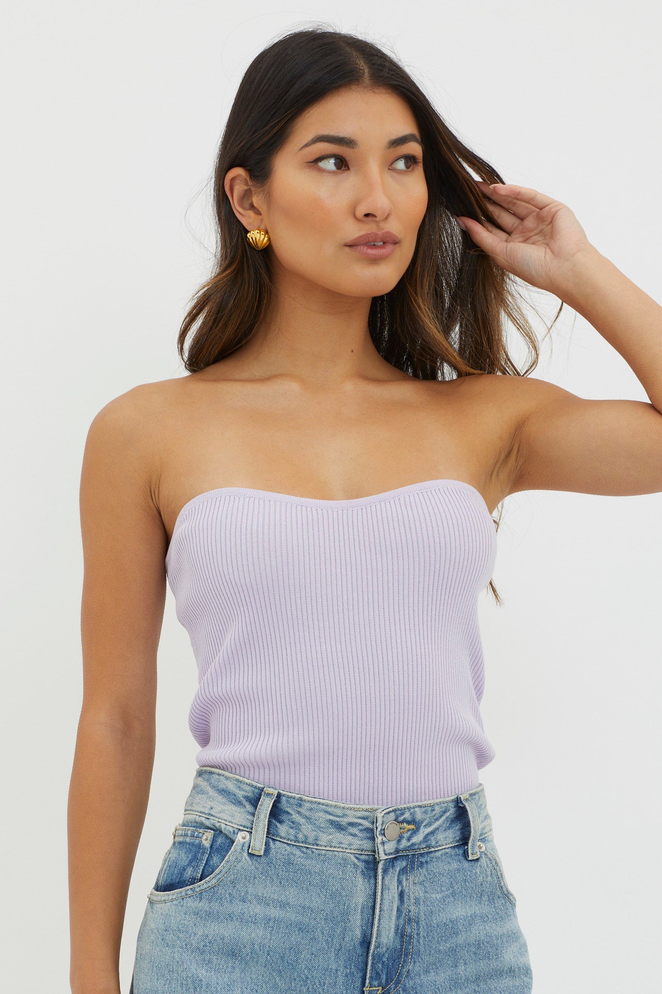 Flora Strapless Knit Top Lilac by Selfie Leslie