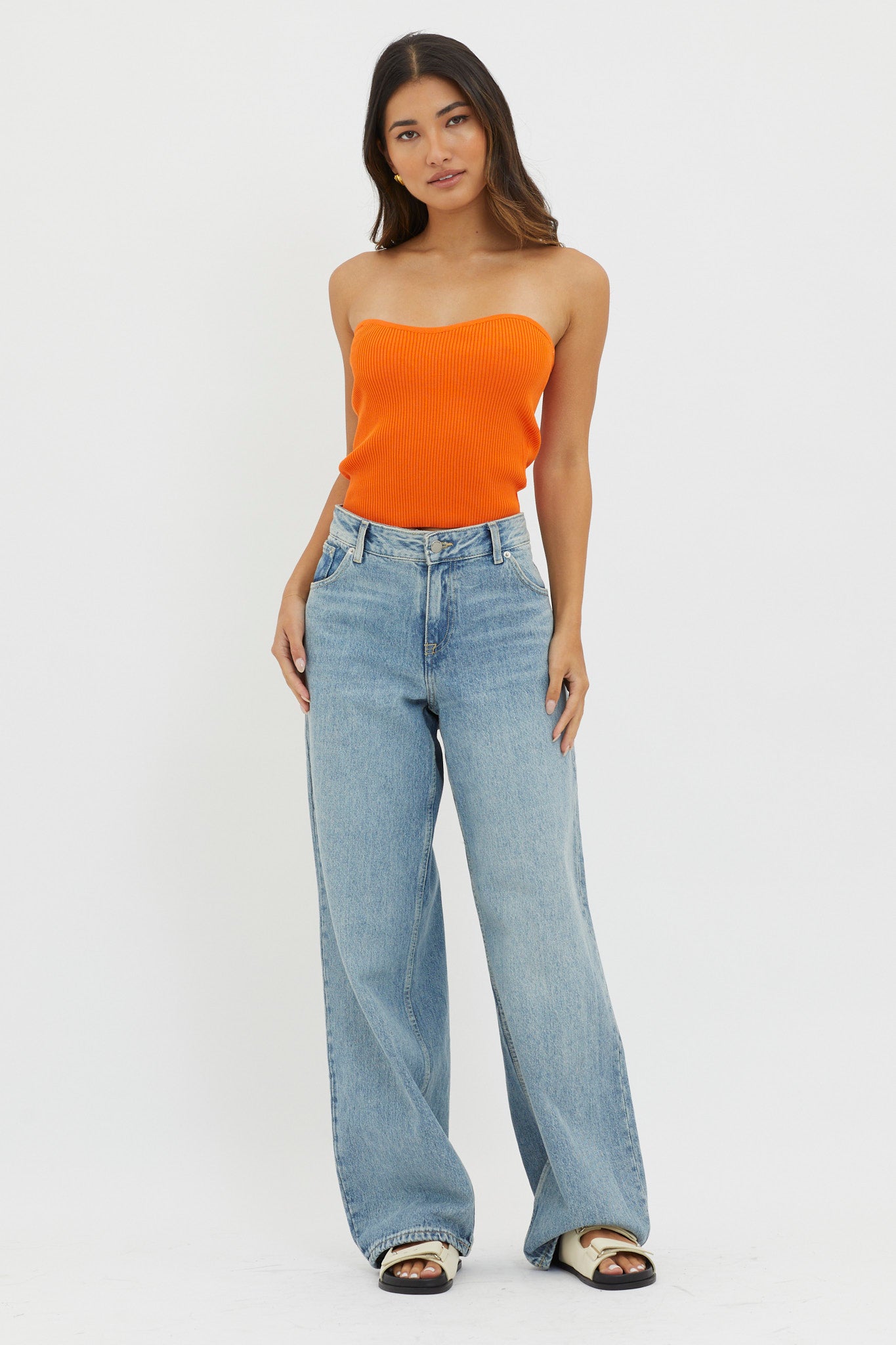 Flora Strapless Knit Top Orange by Selfie Leslie