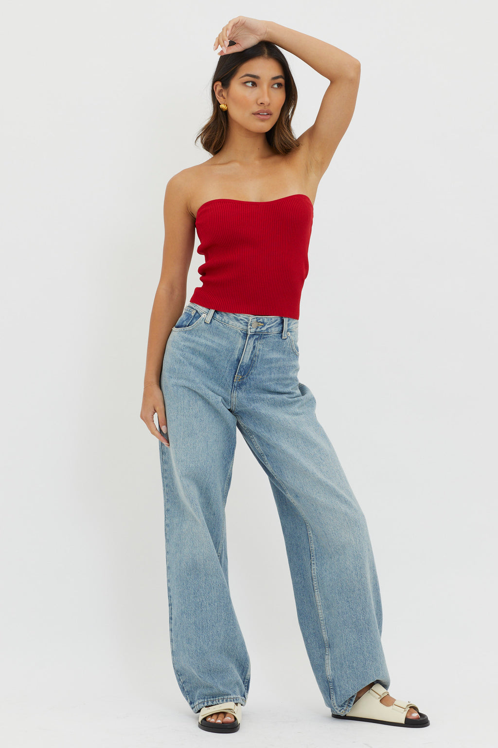 Flora Strapless Knit Top Wine by Selfie Leslie