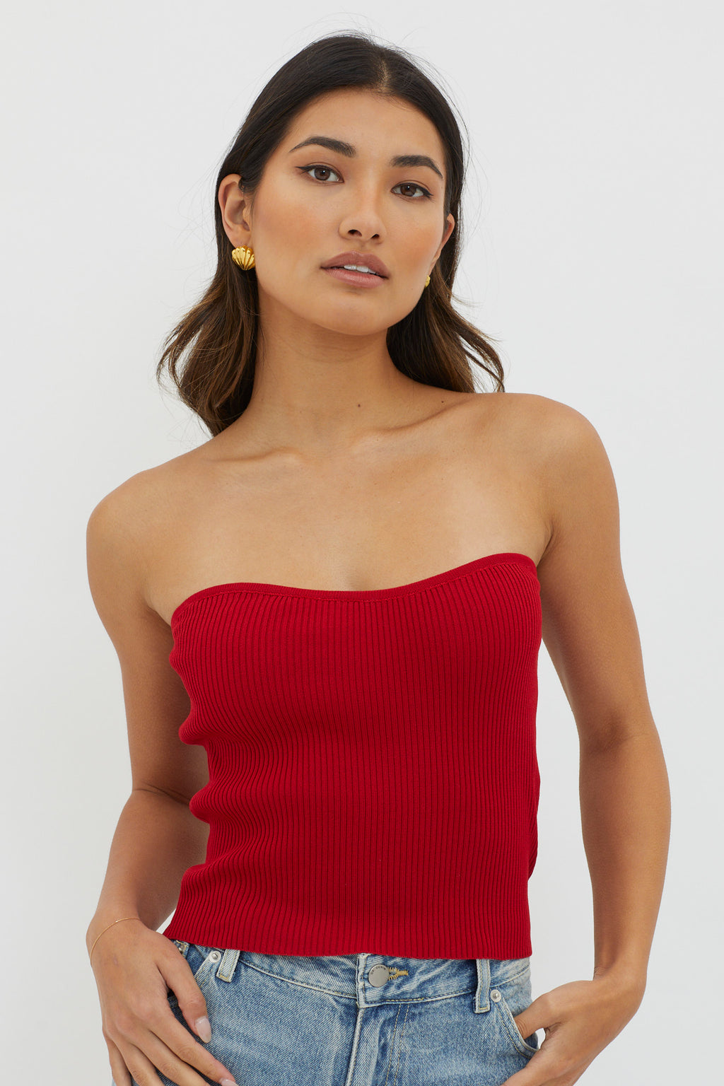 Flora Strapless Knit Top Wine by Selfie Leslie