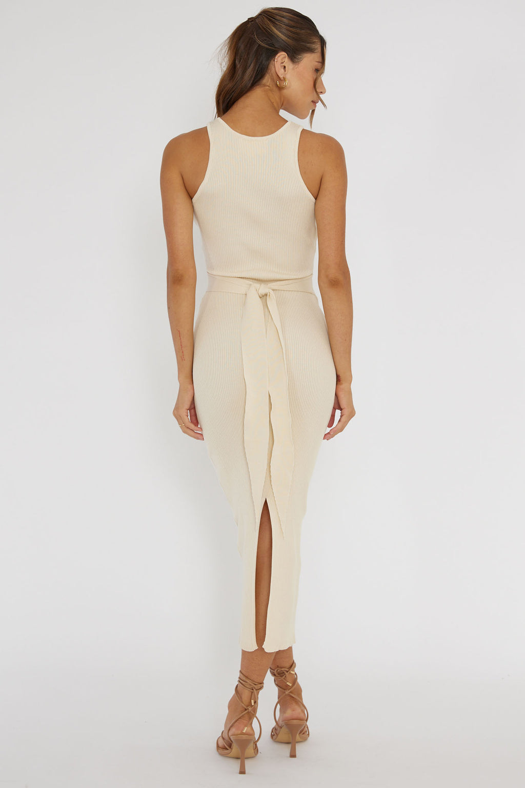 Charmed Me Ribbed Knit Midi Dress Cream by Selfie Leslie