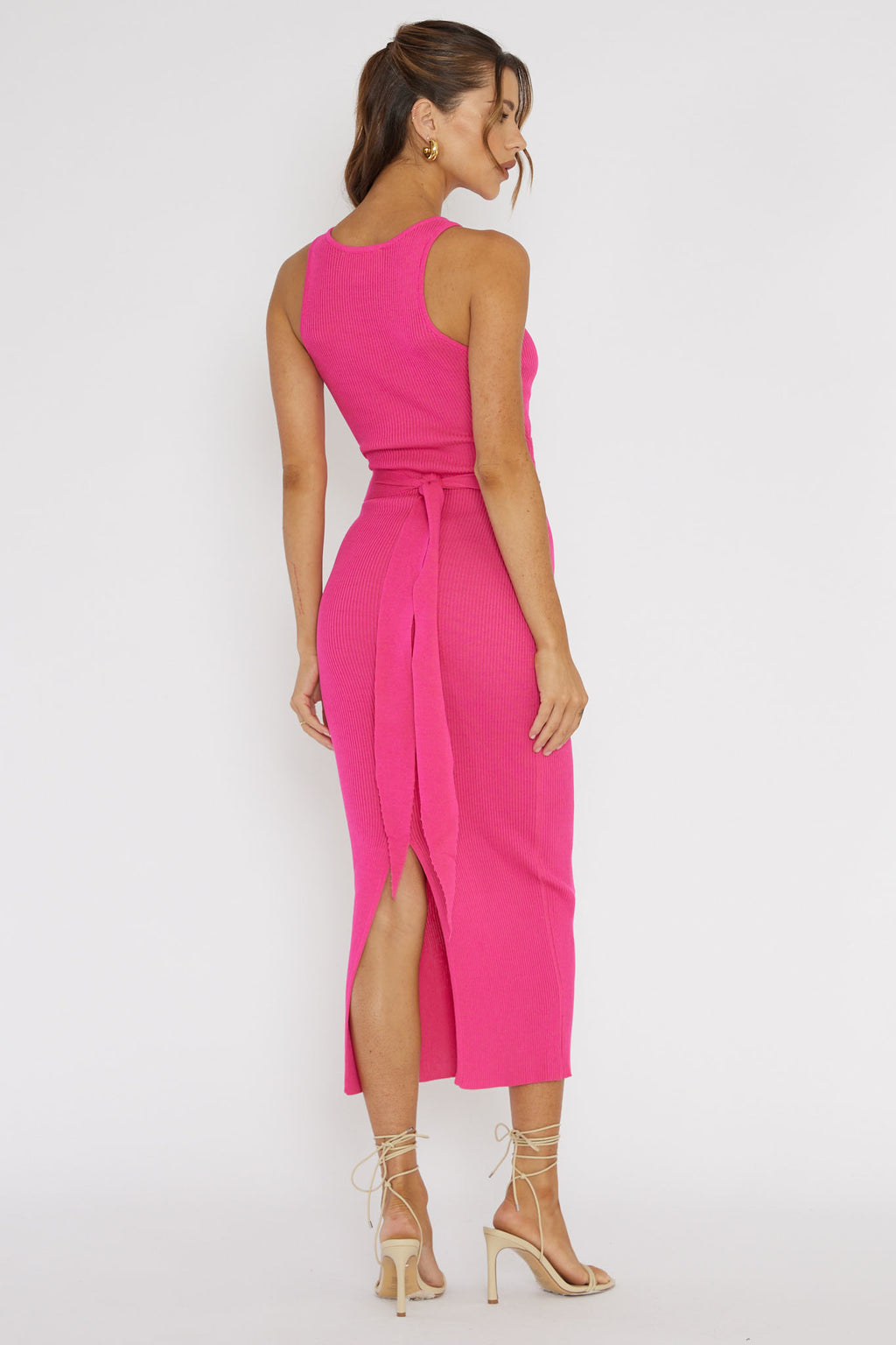 Charmed Me Ribbed Knit Midi Dress Hot Pink - M Charmed Me Ribbed Knit Midi Dress Hot Pink - M