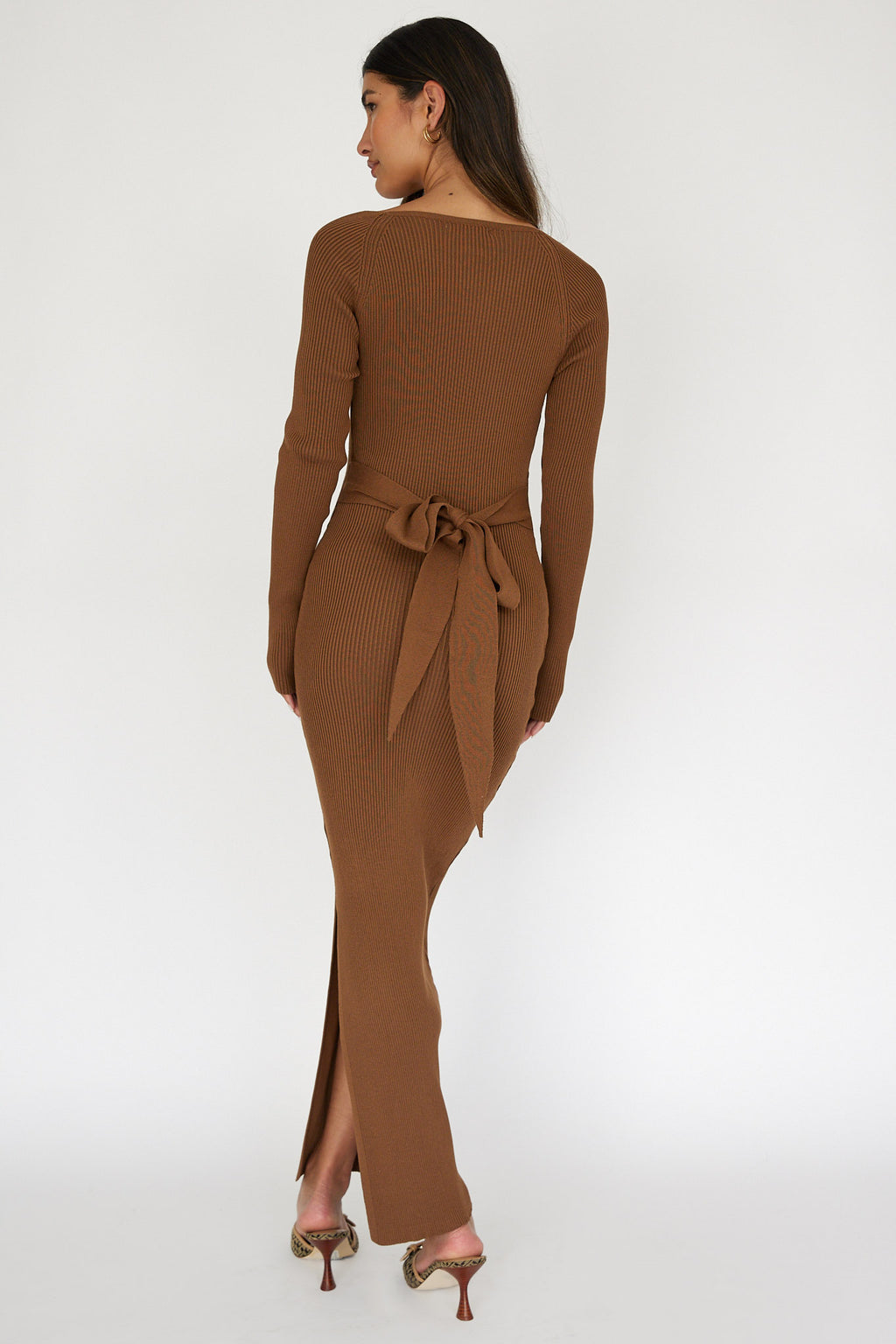 Twilight Moments Long Sleeve Knit Dress Chocolate by Selfie Leslie