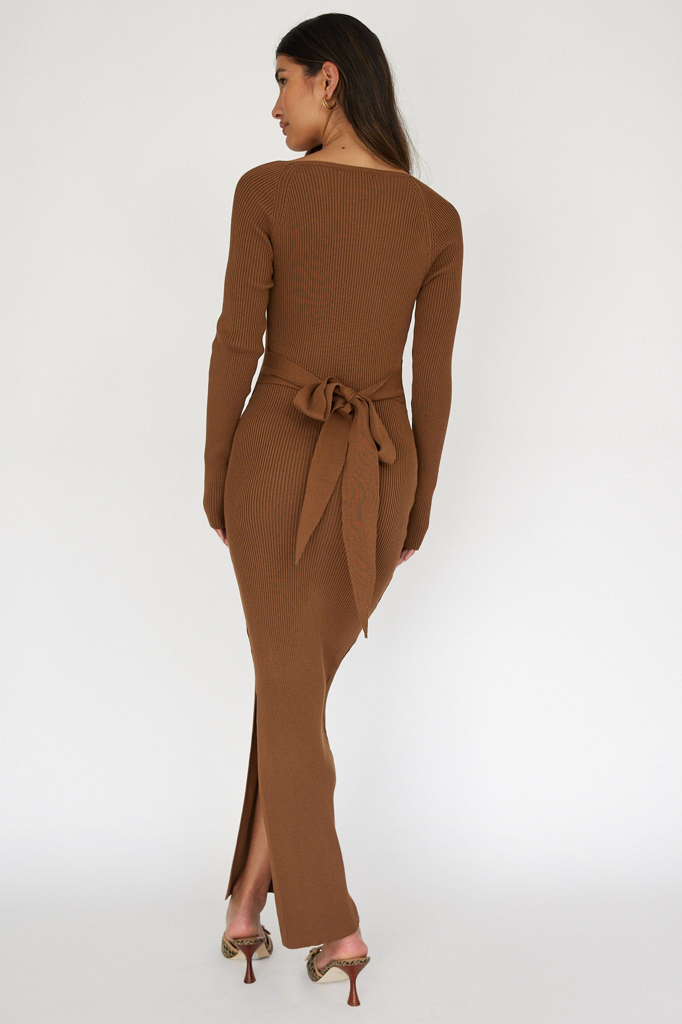 Twilight Moments Long Sleeve Knit Dress Chocolate by Selfie Leslie