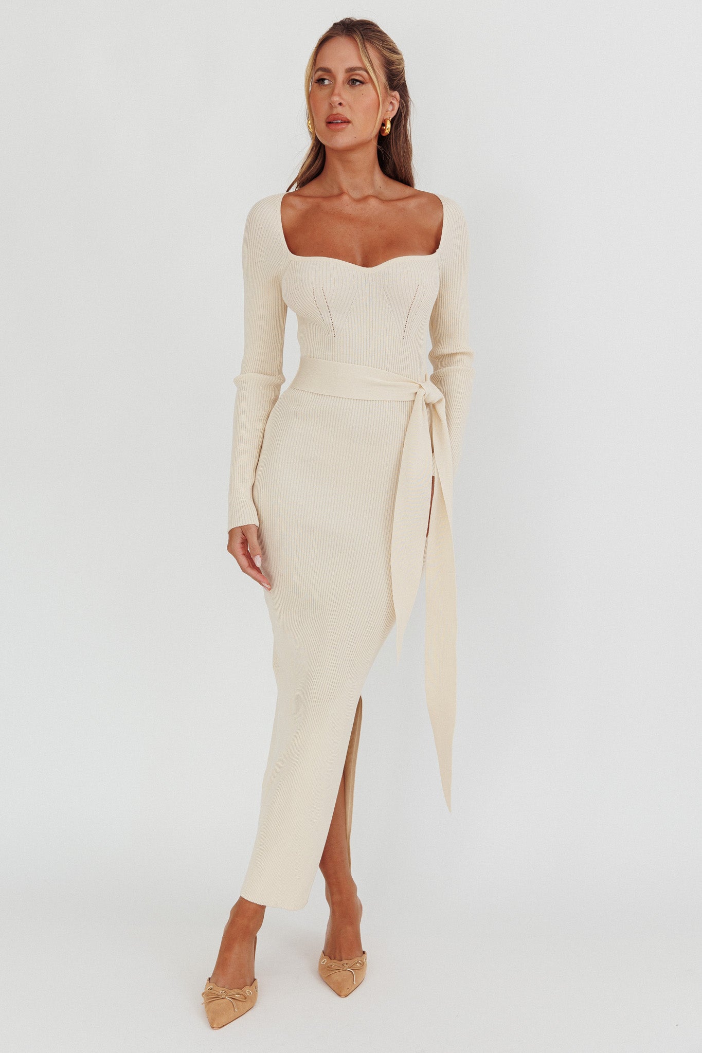 Shop the Twilight Moments Long Sleeve Knit Dress Cream
