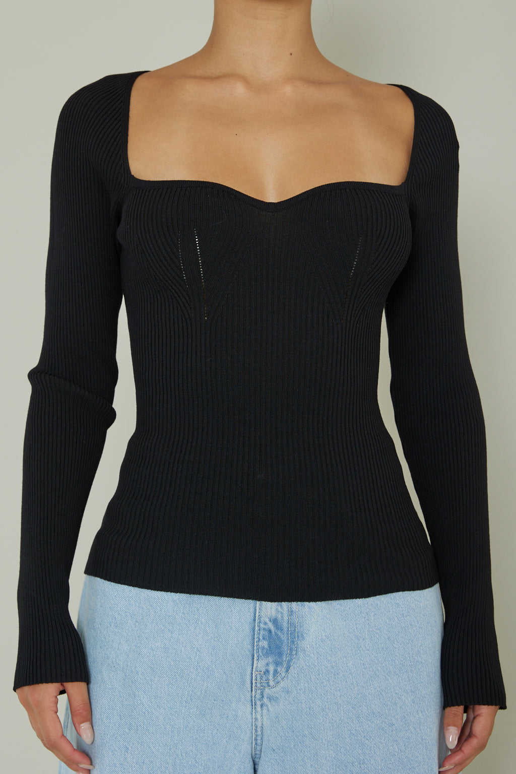 Switch Focus Long Sleeve Knit Top Black by Selfie Leslie