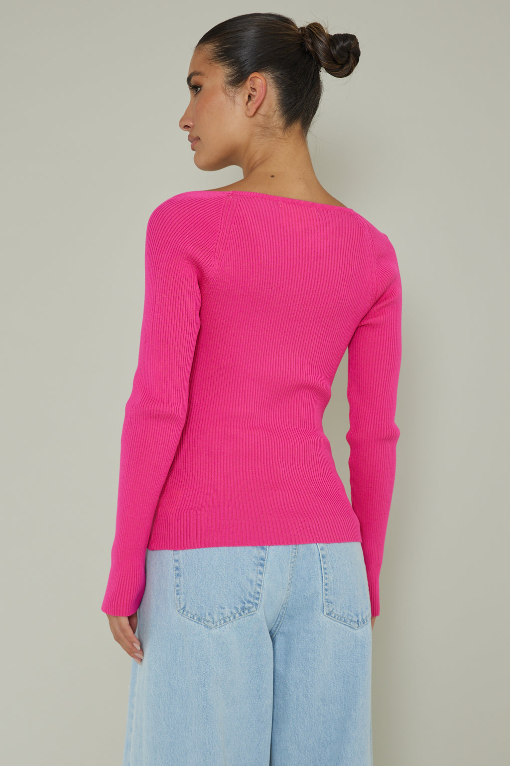 Switch Focus Long Sleeve Knit Top Hot Pink by Selfie Leslie