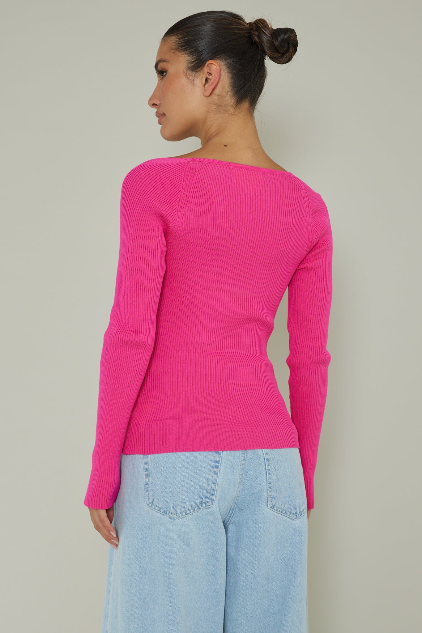 Switch Focus Long Sleeve Knit Top Hot Pink by Selfie Leslie