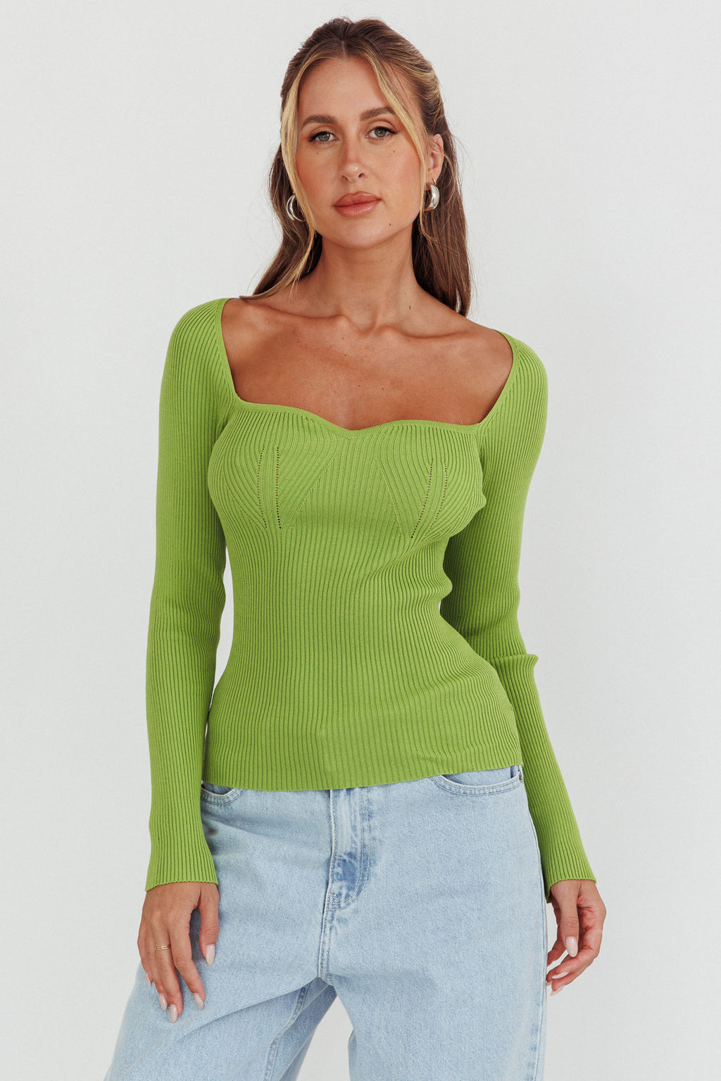 Switch Focus Long Sleeve Knit Top Matcha by Selfie Leslie