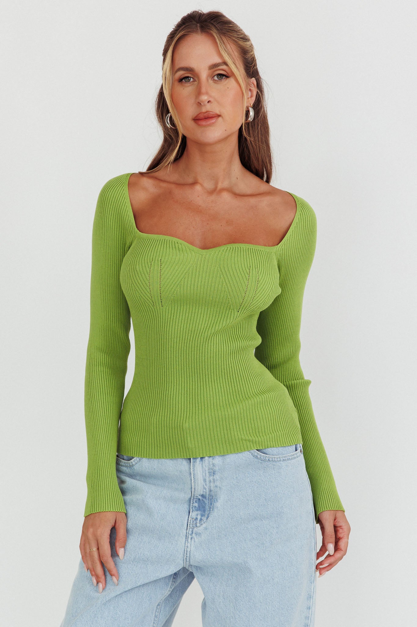 Switch Focus Long Sleeve Knit Top Matcha by Selfie Leslie