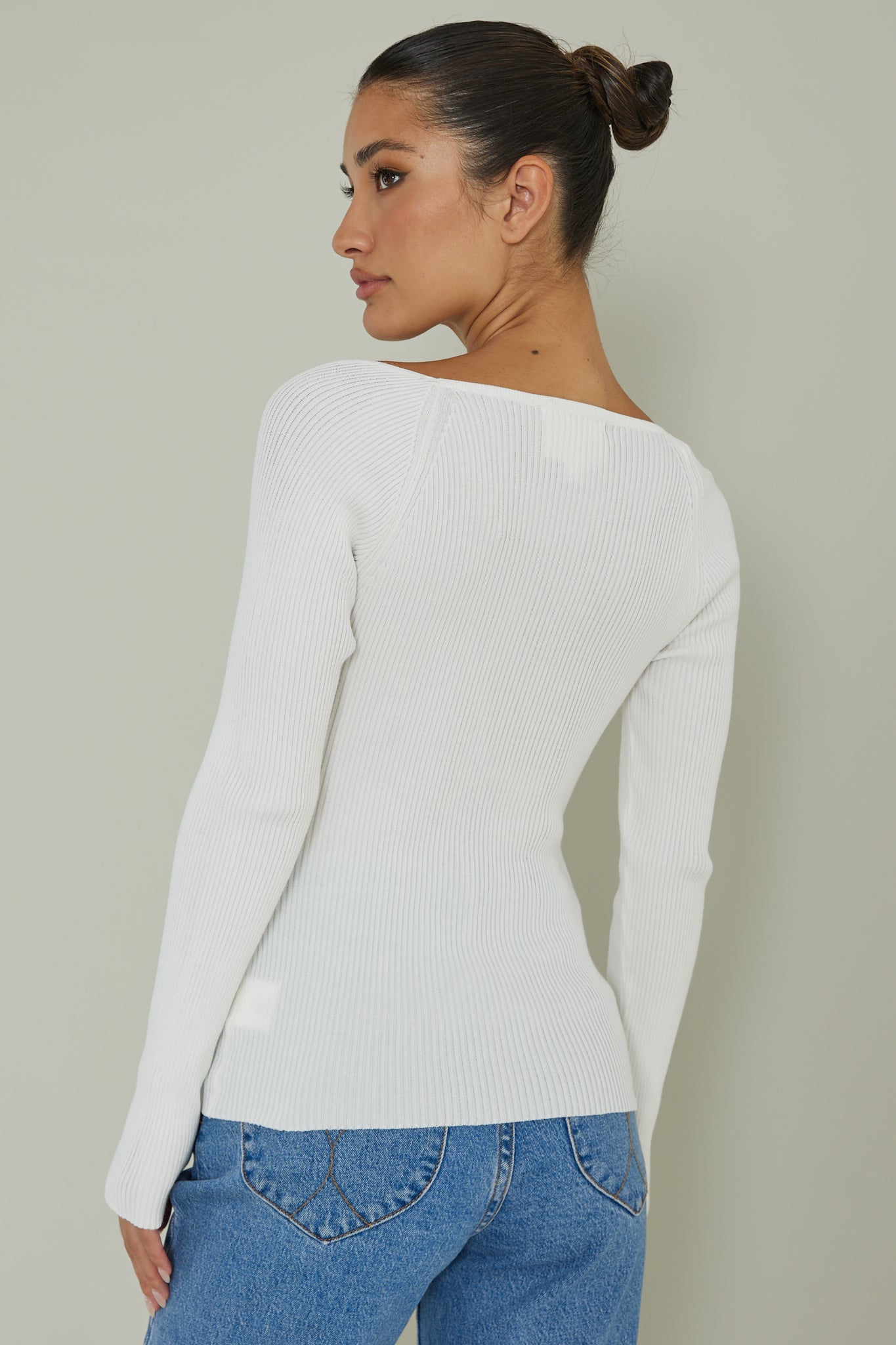 Switch Focus Long Sleeve Knit Top White by Selfie Leslie