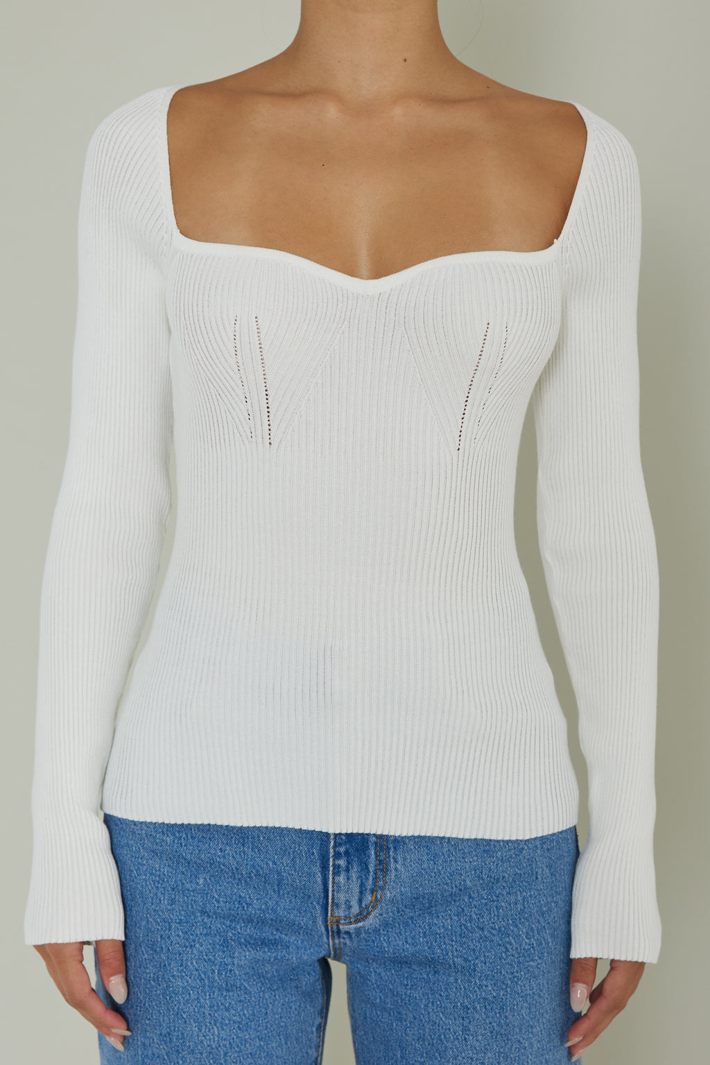 Switch Focus Long Sleeve Knit Top White by Selfie Leslie
