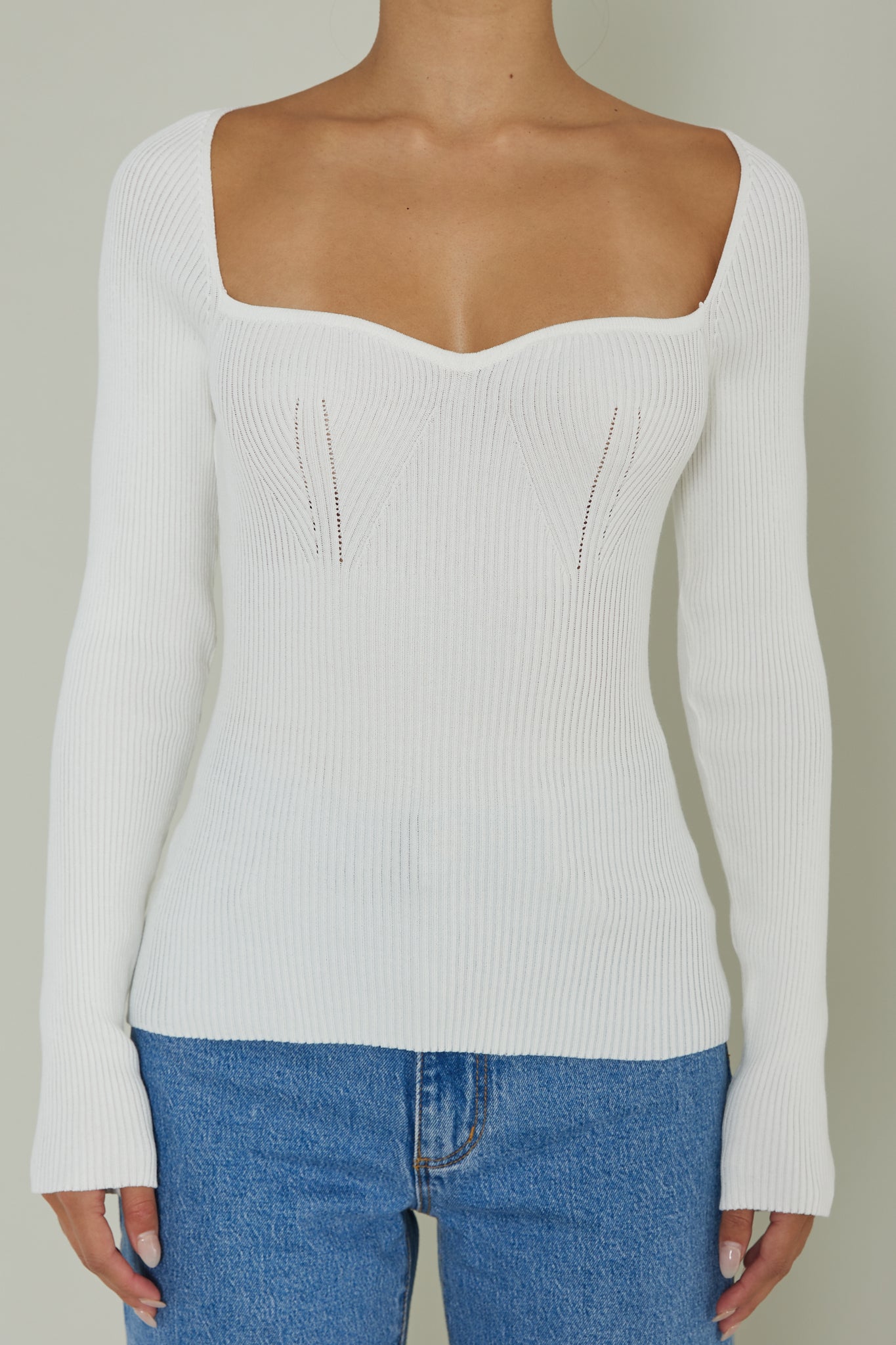 Switch Focus Long Sleeve Knit Top White by Selfie Leslie