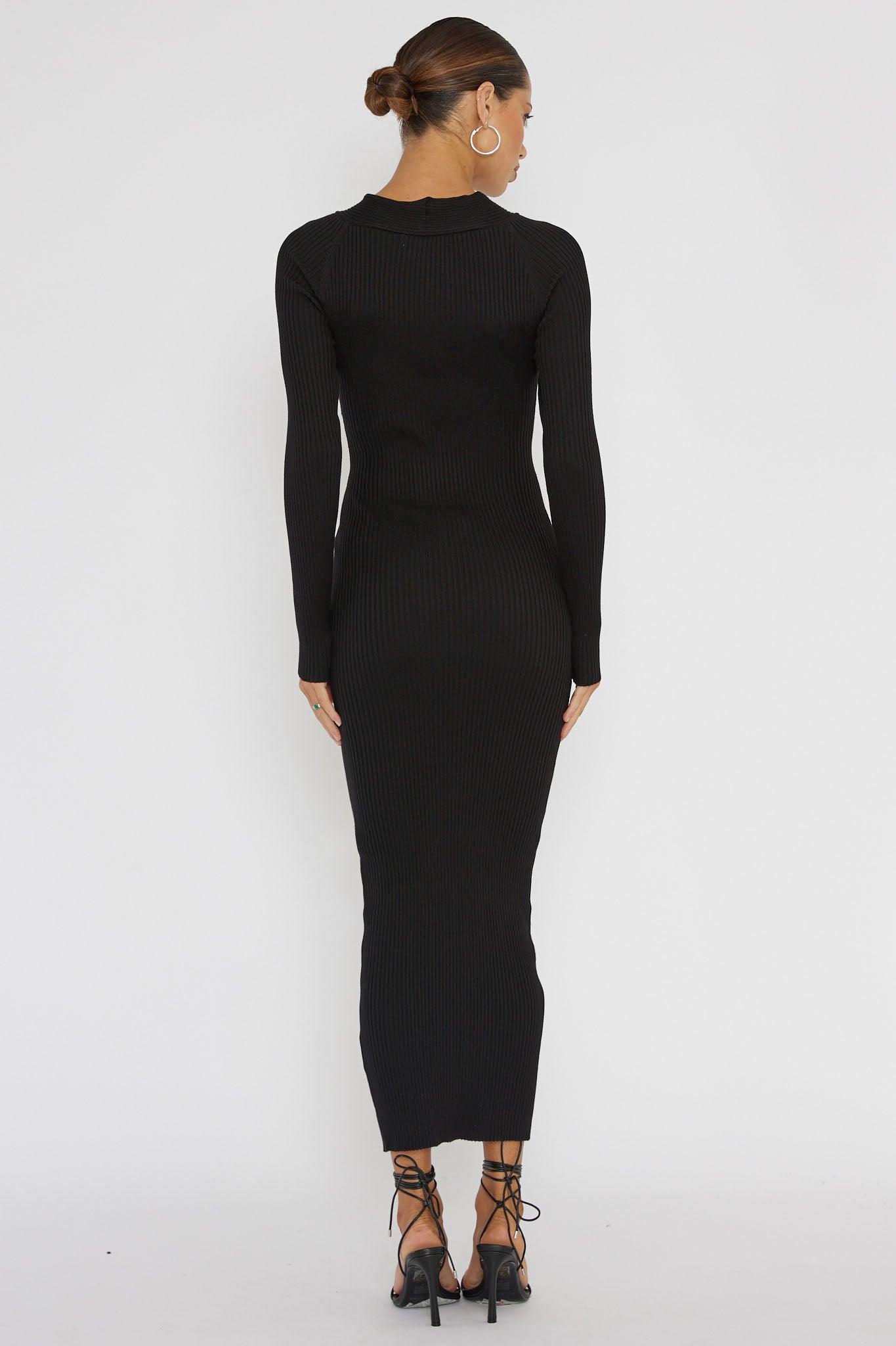 knit midi dress cut out Caes Cutout layered ribbed stretch-knit midi dress - Women - Black Dresses