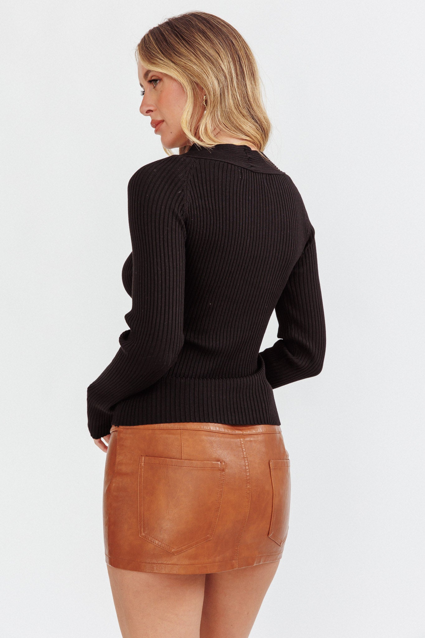 One Mind Cut-Out Neckline Knit Top Black by Selfie Leslie