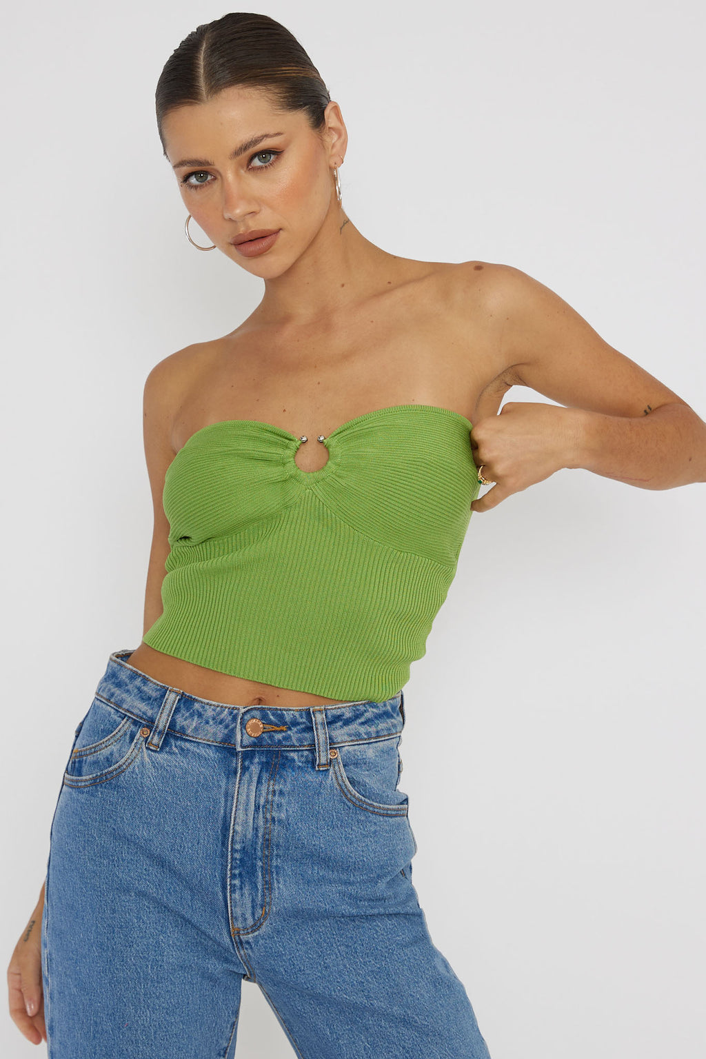Real Talk Sweetheart Neckline Top Green by Selfie Leslie