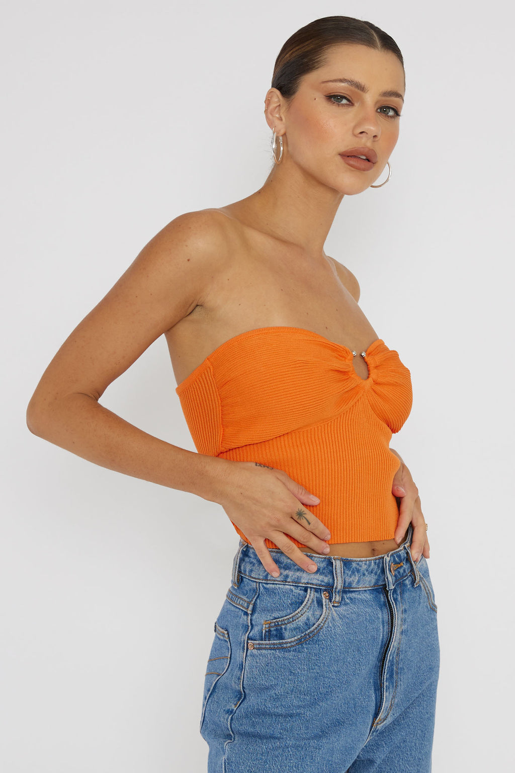 Real Talk Sweetheart Neckline Top Orange by Selfie Leslie